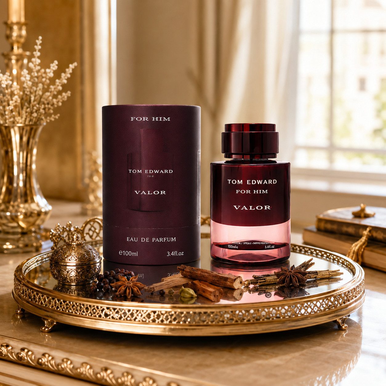 TOM EDWARD Eau de Parfum Tom Edward Valor for Him Herrenduft Würzig Holzig Orientalisch e100 ml, Hergestellt in UK, Luxus Herrenduft, Langanhaltend, Schone Verpackung