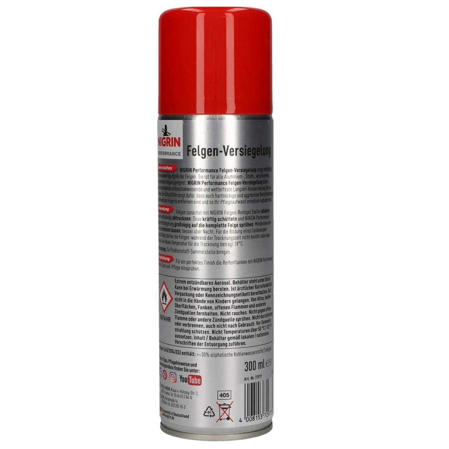 NIGRIN Felgen-Versiegelung Aerosol Spray-Dose 300ml Felgenreiniger (Felgen-Pflege Schutz Konservierung Siegel Alufelge Konservierung)