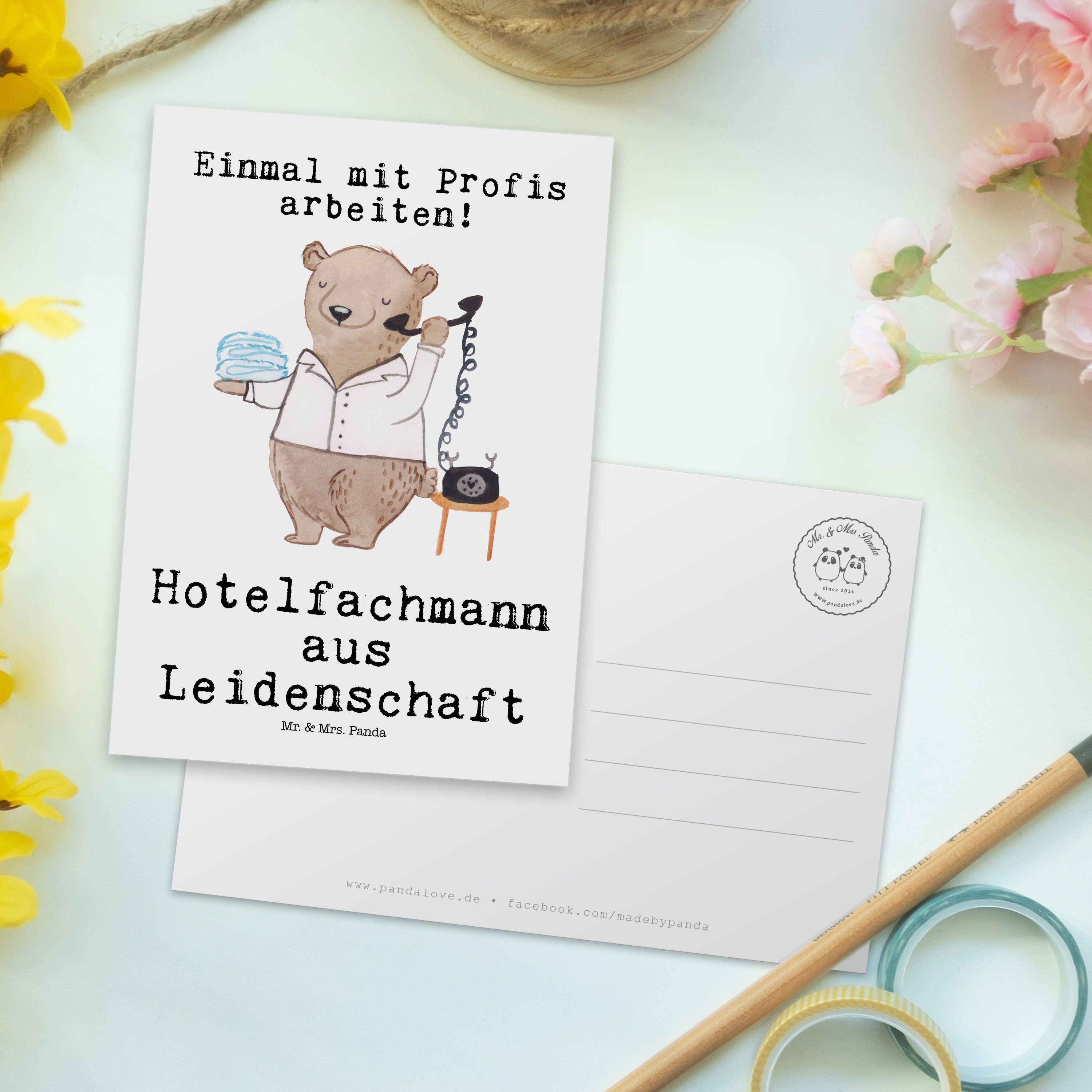 Geschenk, Panda Mr. Hotelfachangestellt Weiß Postkarte Leidenschaft - aus Hotelfachmann & Mrs. -