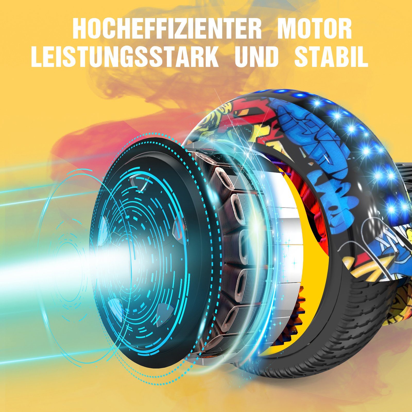 RCB Balance Scooter JD5JD6, 6,5 Zoll Zweimotoren Hoverboard mit LED-Leuchten und Bluetooth, 120,00 W, 15.00 km/h, bis zu 10 km Reichweite, keine Straßenzulassung