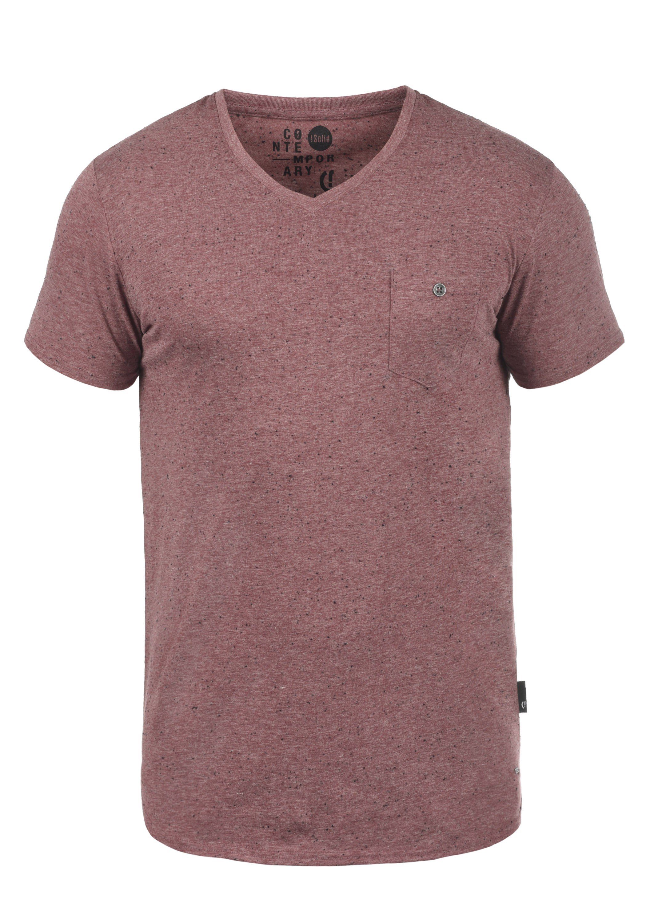 !Solid V-Shirt SDTedros Kurzarmshirt mit Melierung Wine Red (0985)