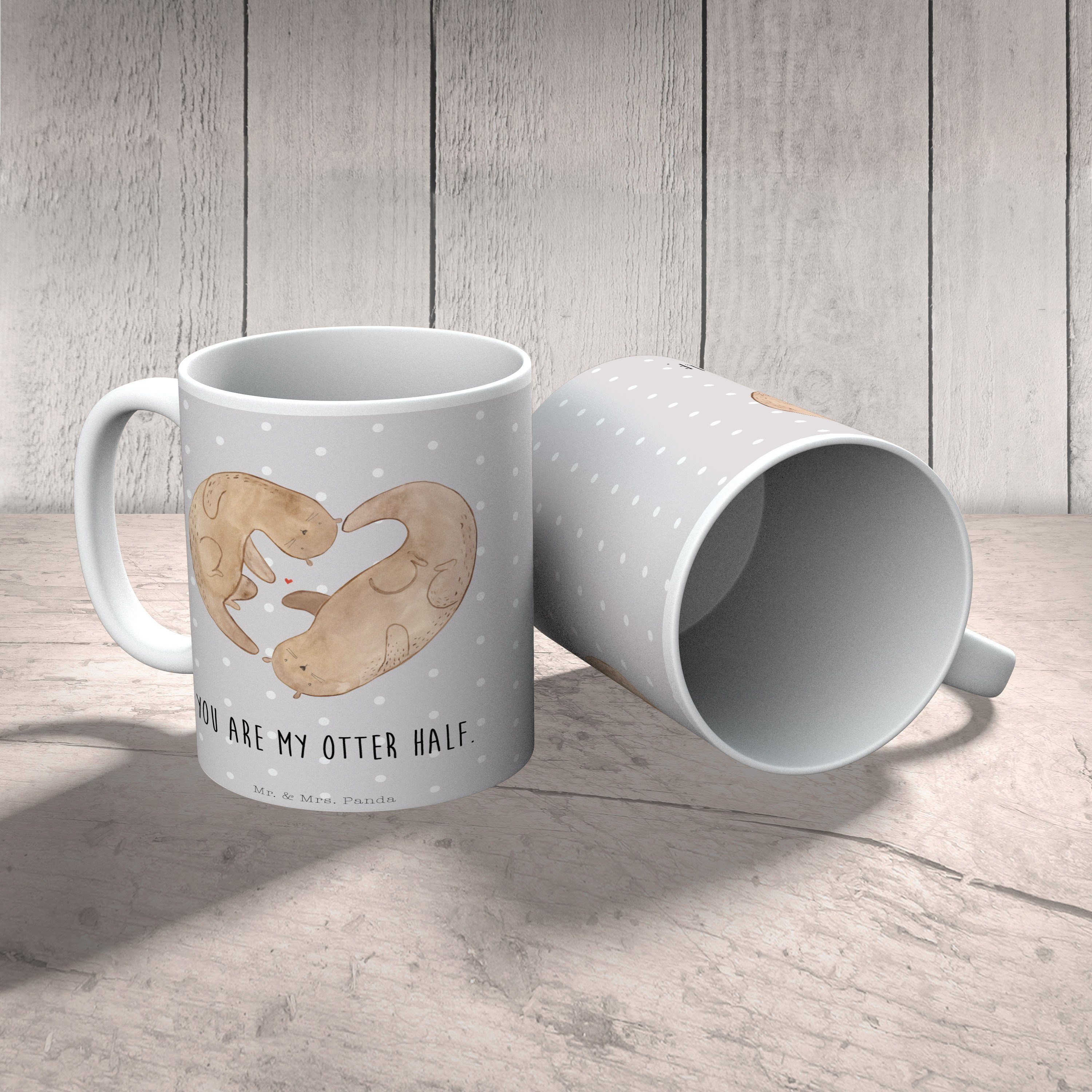 Mr. & Mrs. Gesche, - Tasse Otter Liebe, Herz - Panda Seeotter, Geschenk, Pastell Grau Becher, Keramik