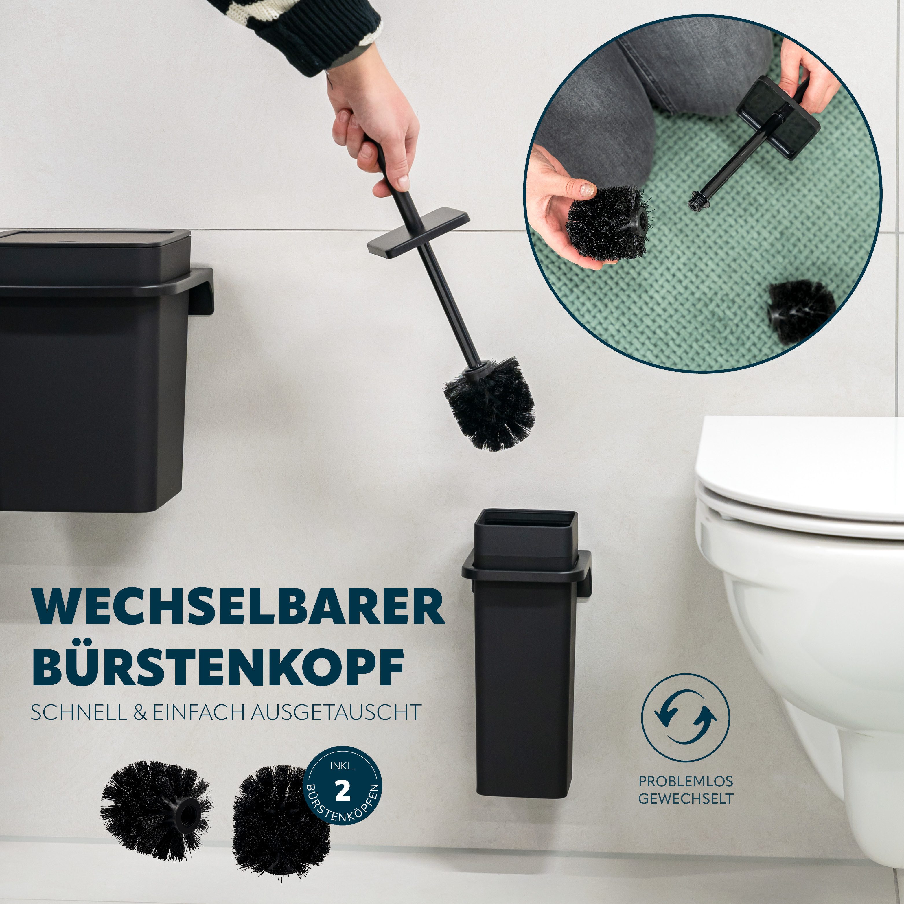 bremermann WC-Reinigungsbürste WC-Garnitur SAVONA Softtouch inkl. Wandhalterung, eckig, (1-tlg) – Bild 4 von 5
