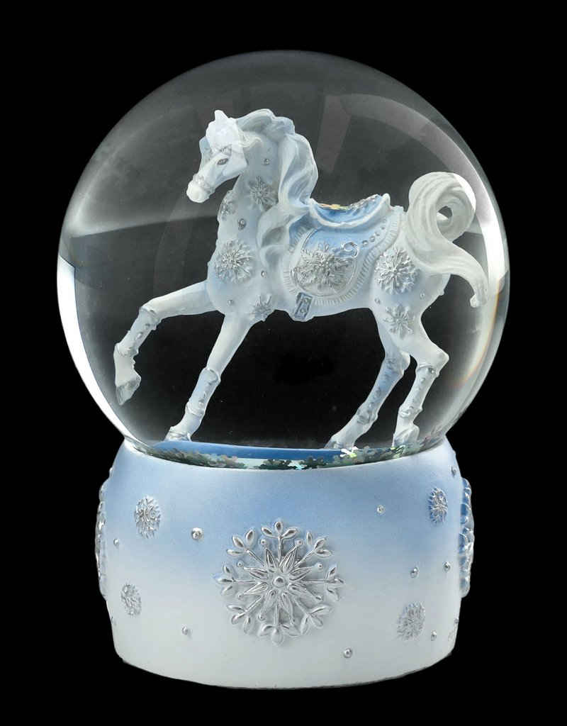 Figuren Shop GmbH Schneekugel Schneekugel Pferd - Snow Crystal - Dekoration weißes Pferd Schimmel