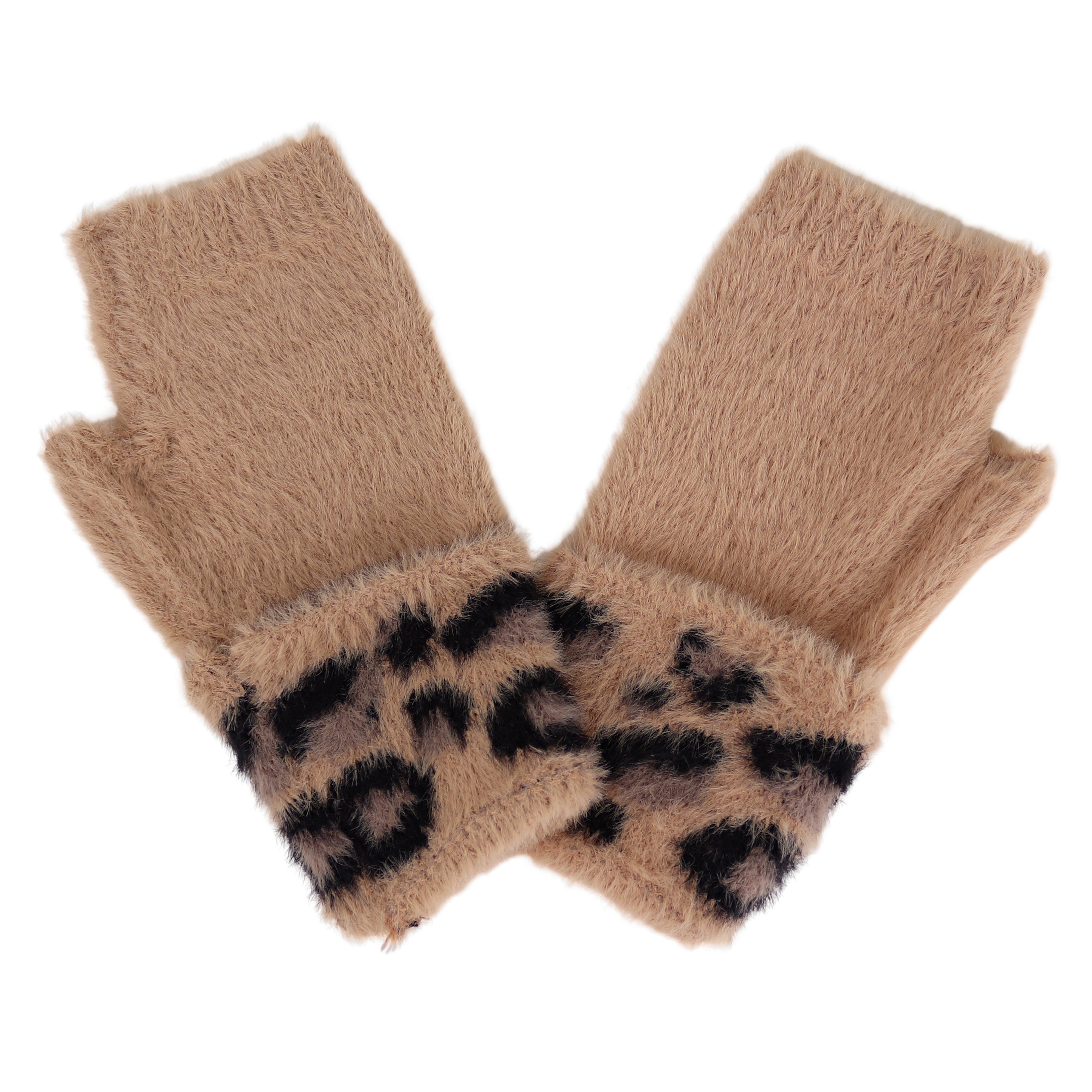MIRROSI Strickhandschuhe Damen Fingerlosen Handschuhe Leo Muster (Einheitsgröße für Erwachsene) Leopard Muster