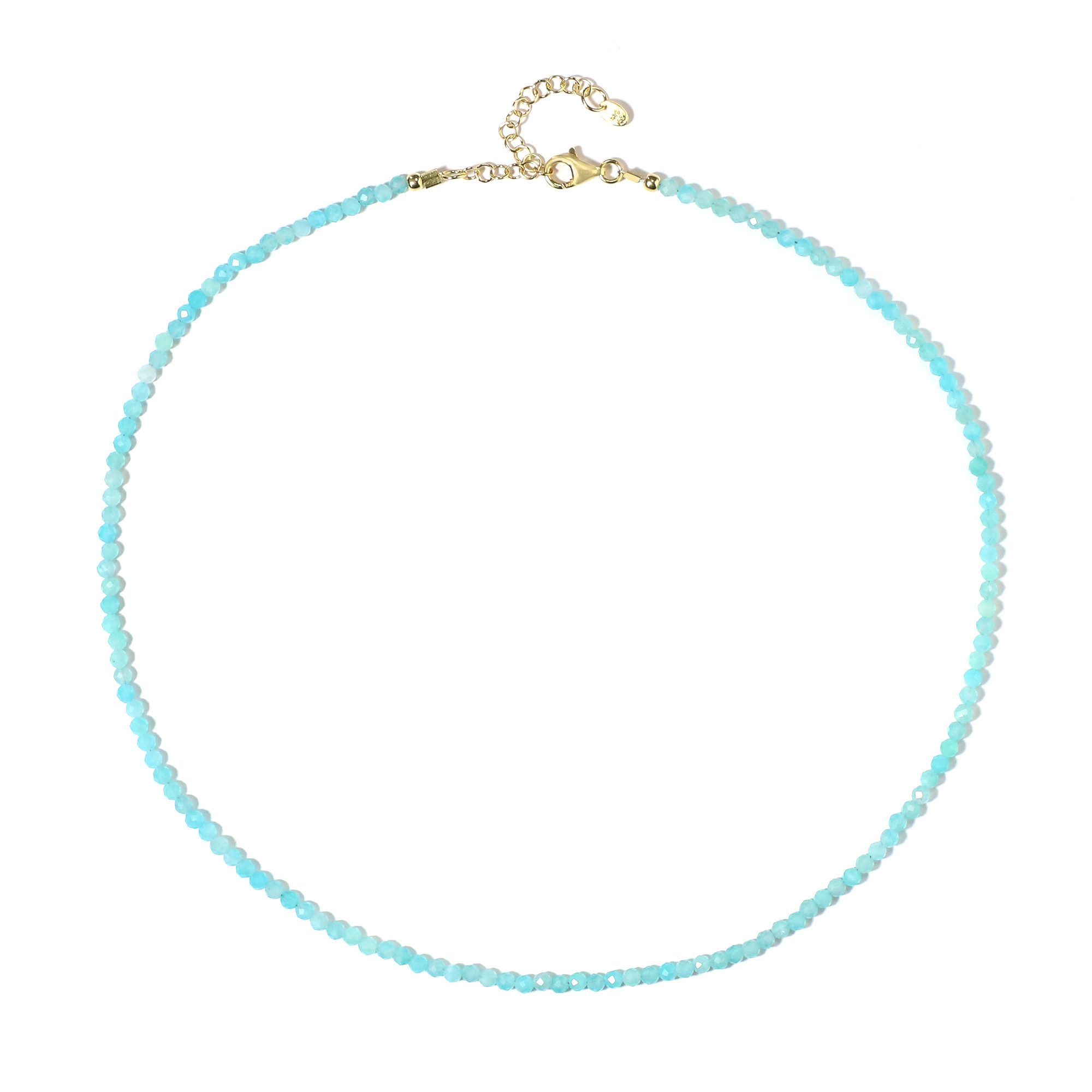 Silberkette Cavill Amazonit Kette 23,98 ct, blaue Perlen, 925 Silber vergoldet