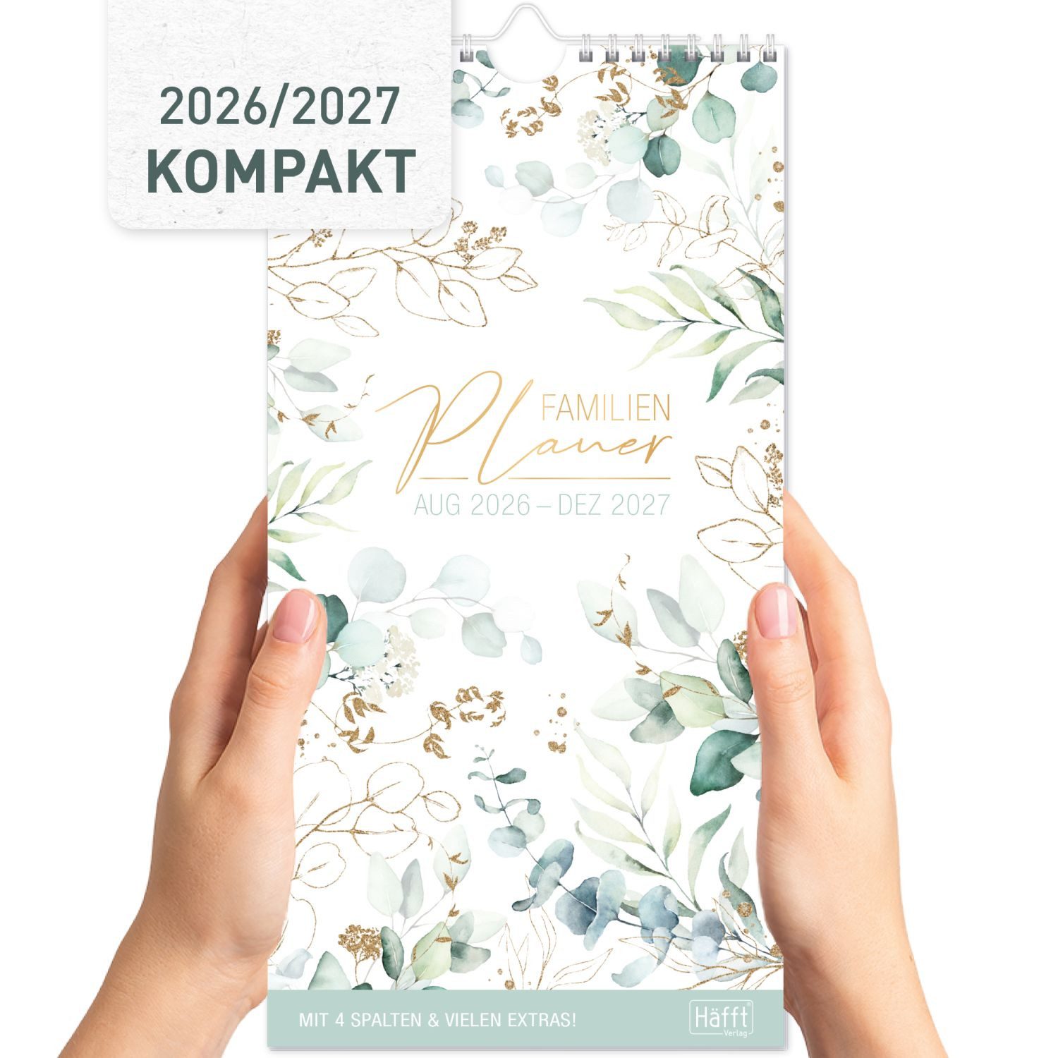 Häfft Familienkalender Familienplaner 4-spaltig 2026/2027 / 17 Monate / Blattgold