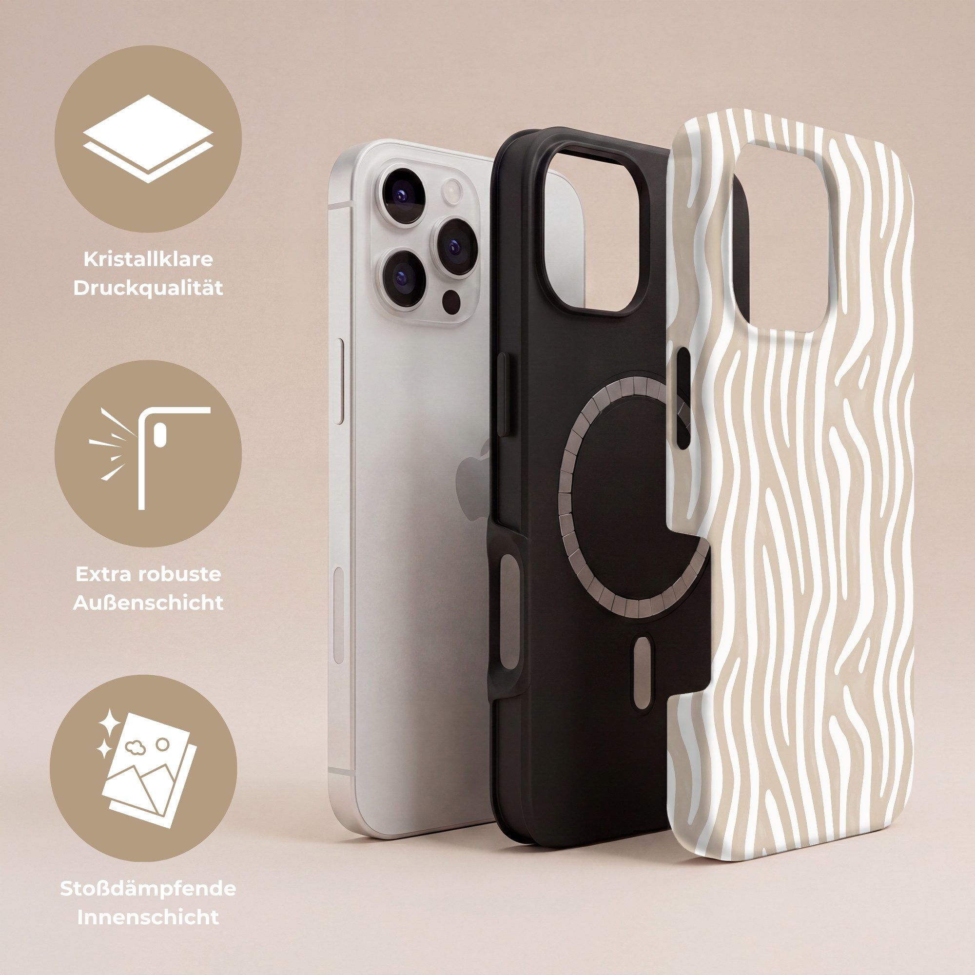 OnlyWow Handyhülle Magsafe für Apple iPhone 16 Pro Abstrakt - Zebra - Beige, Handy Case, Hardcase, Stoßfest, Bumper Case