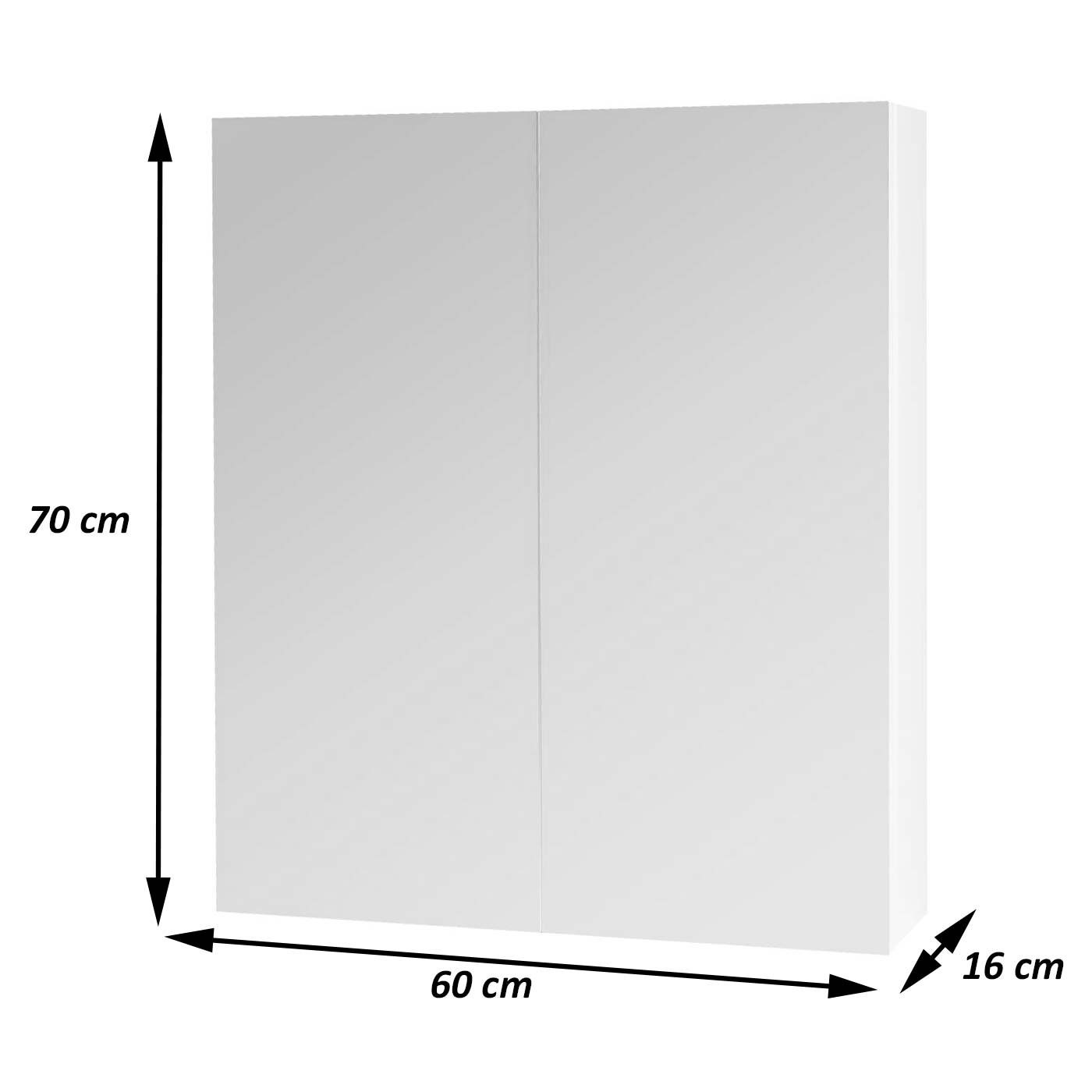 Ablageflächen, MCW grau Hochglanz-Optik mit | MCW-B19b-60 grau Badezimmerspiegelschrank