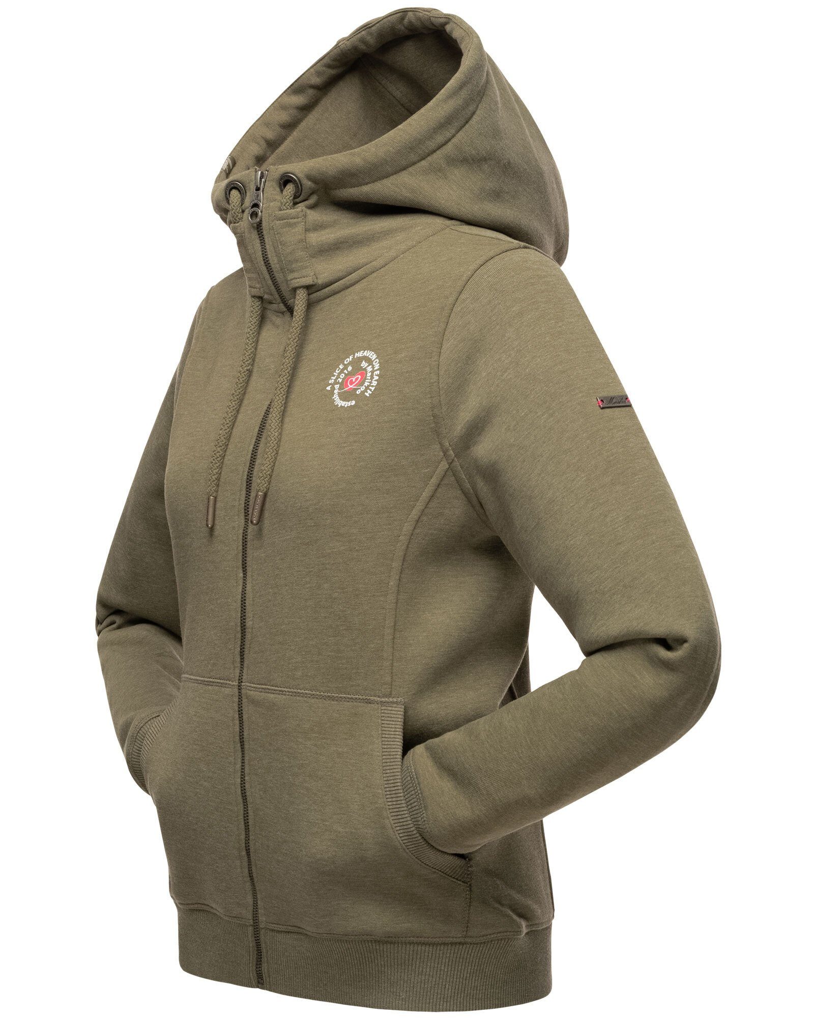 Setsunaa Pullover Marikoo Sweatjacke mit Reißverschluss Melange Olive hochwertiger -