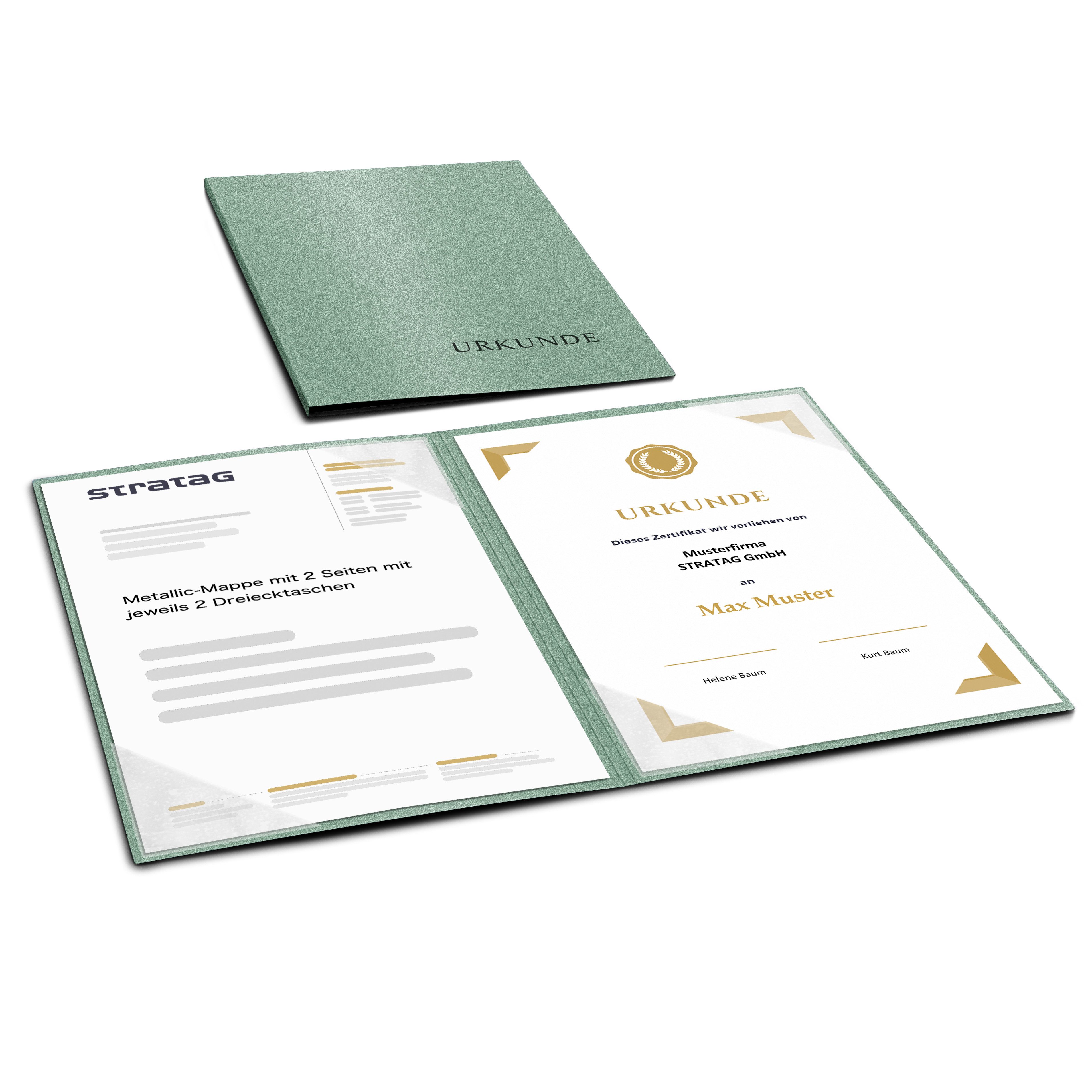 STRATAG Organisationsmappe Urkundenmappen Esclusiva® Basic-plus - 5 Stück 2-tlg Metallic-Effekt (Set, 5-St., Metallic-Karton mit hochwertiger Prägung URKUNDE), direkt vom Hersteller STRATAG - handgefertigt in Deutschland