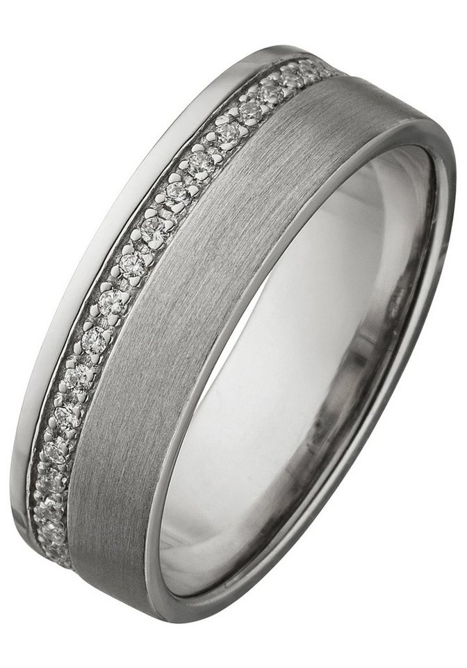 JOBO Fingerring, 925 Silber matt mit Zirkonia rundum