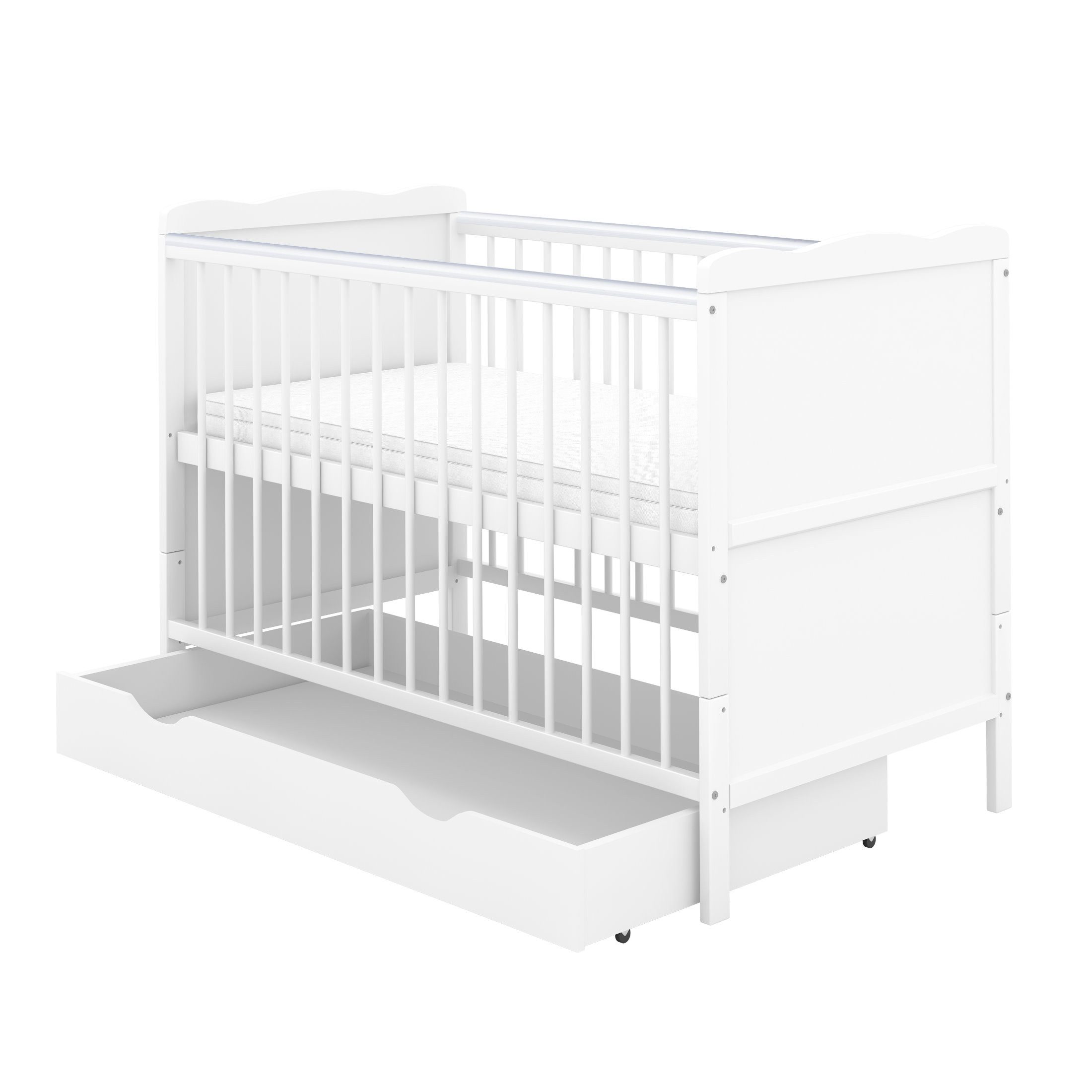 Baby-Delux Komplettbett Babybett Jack Schublade Komplettset, 11-tlg., Kinderbett 70x140 cm weiß, Bettset verschiedene Designs