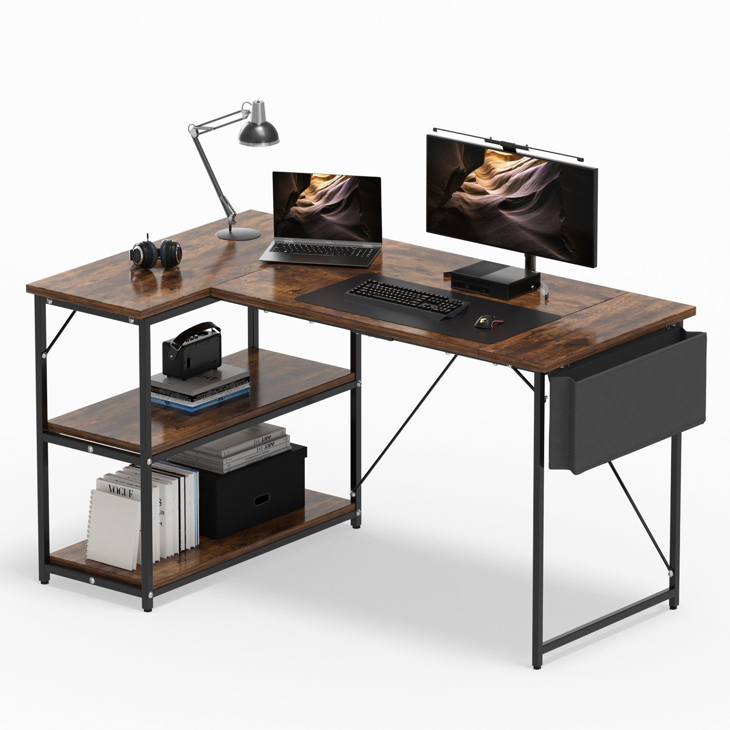 L-Form Schreibtisch 120cm Mit Regal - Eckcomputer Tisch Fürs Homeoffice