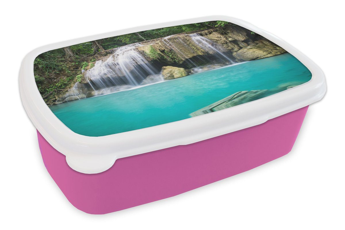 Erwachsene, Wasser (2-tlg), Brotbox Brotdose - - Bäume, Snackbox, für Mädchen, rosa Kinder, Wasserfall Kunststoff, MuchoWow Kunststoff Lunchbox
