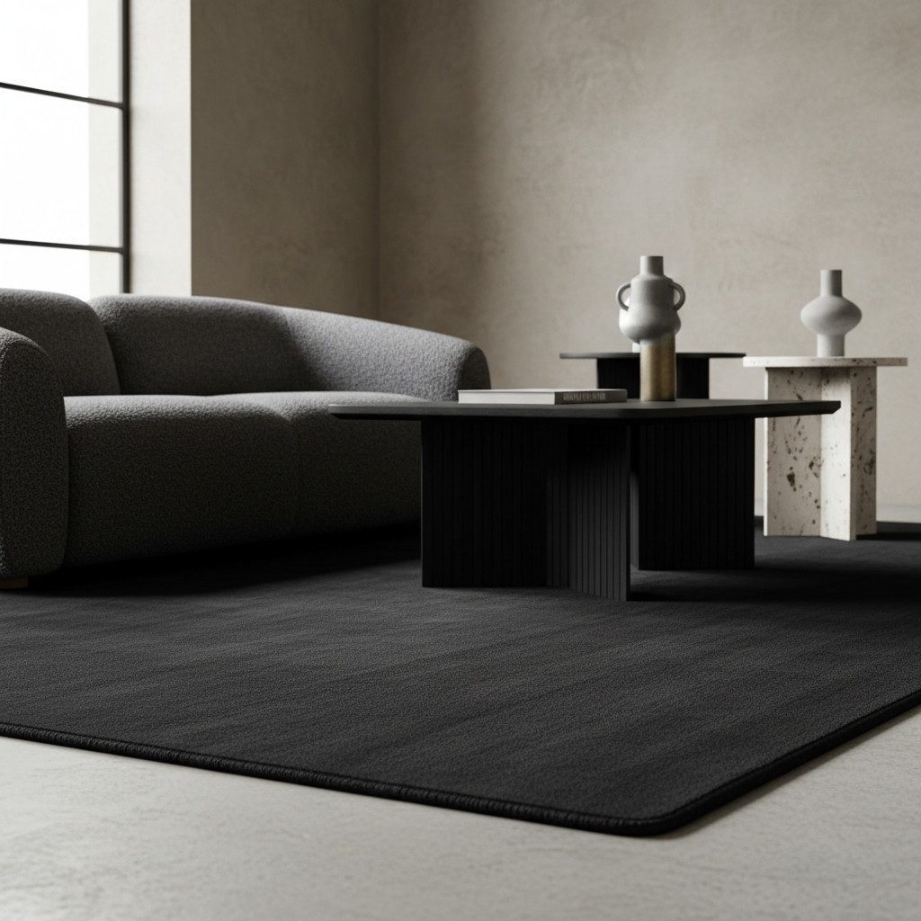KADIMA DESIGN Teppich LECH Wohnzimmer Waschbar Schlafzimmer Wohnzimmerteppich Esszimmer Uni, Rechteckig, Höhe: 9 mm, Schwarz, 160x230 cm, Esszimmerteppich Fußbodenheizung Waschbar