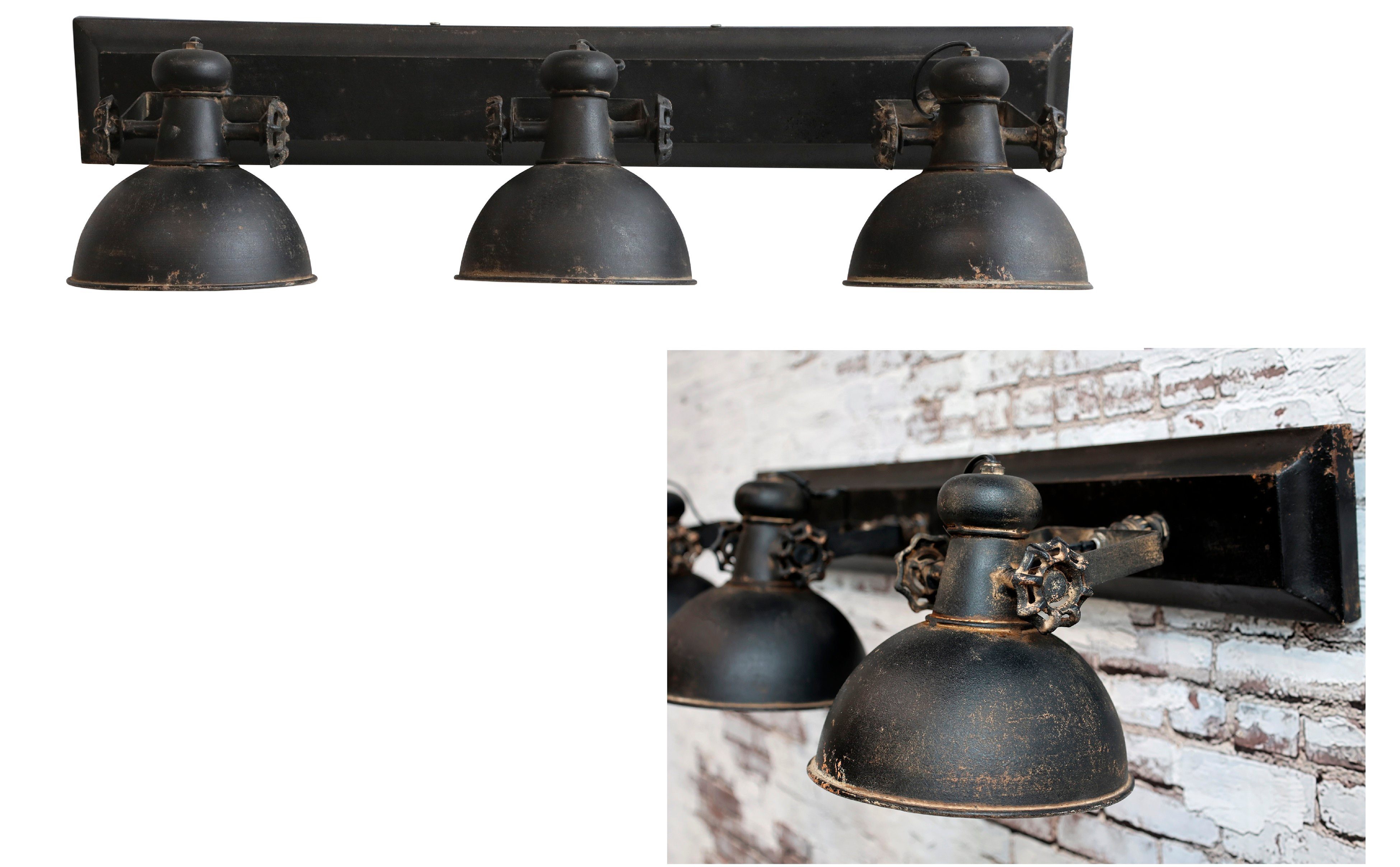 Chic Antique Wandleuchte Chic Antique Factory Lampe mit 3 Leuchten Deckenlampe Lampe Metall