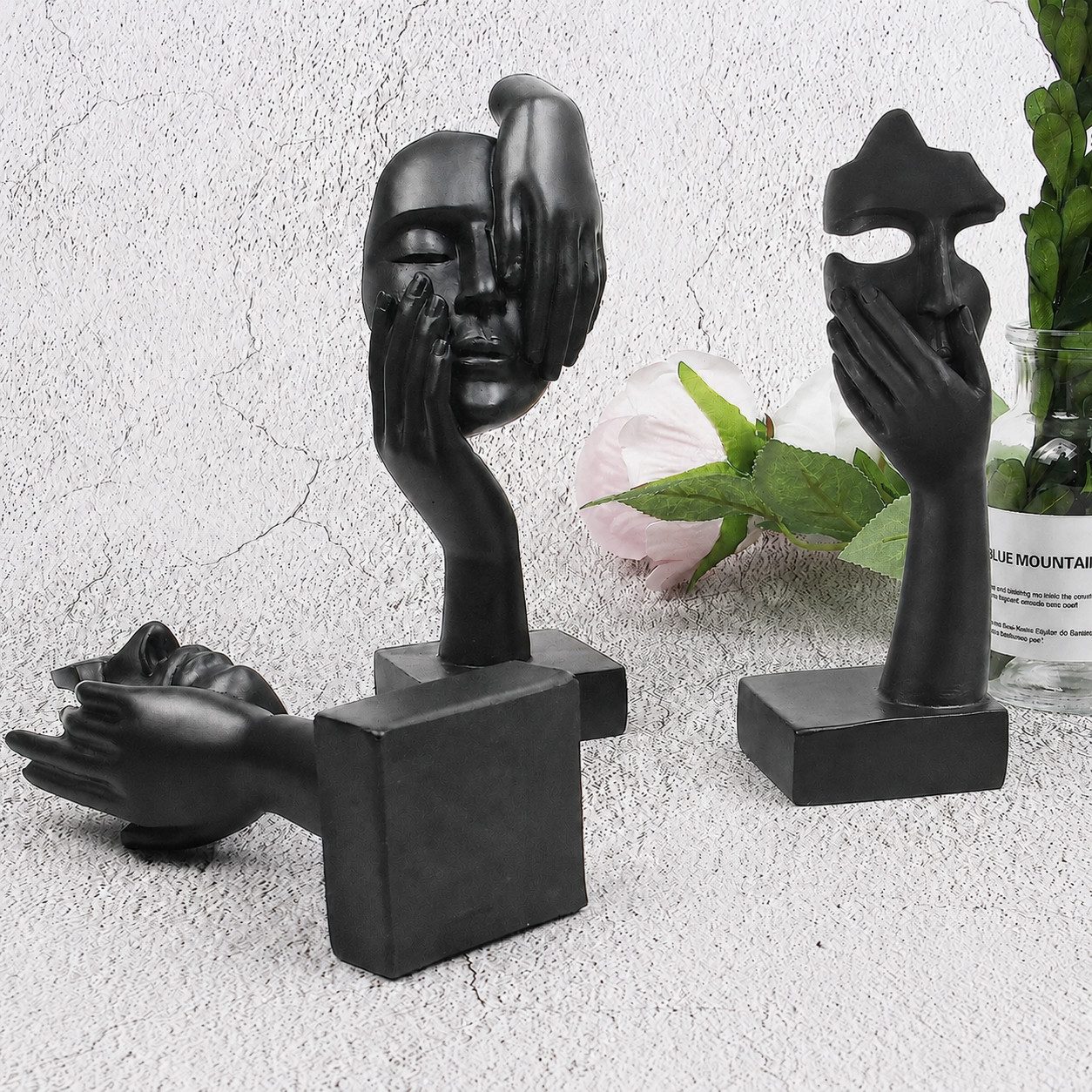 SURFOU Dekofigur Skulptur Statue Schwarze Heimdekoration Frau Gesicht Dekofigur, Set, 3 St., Kreative Frauen Gesicht Statue, für Wohnzimmer, Büro – Bild 4 von 5