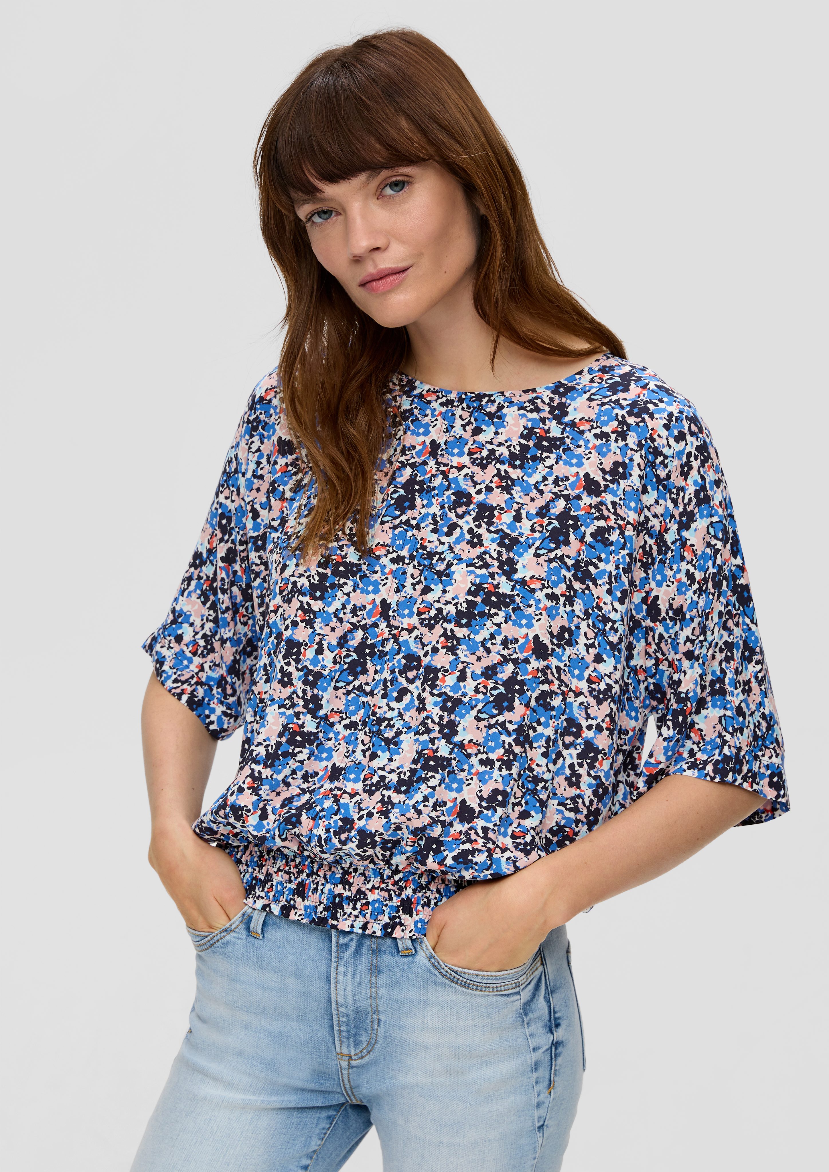 Kurzarmbluse Bluse mit gesmoktem Bund