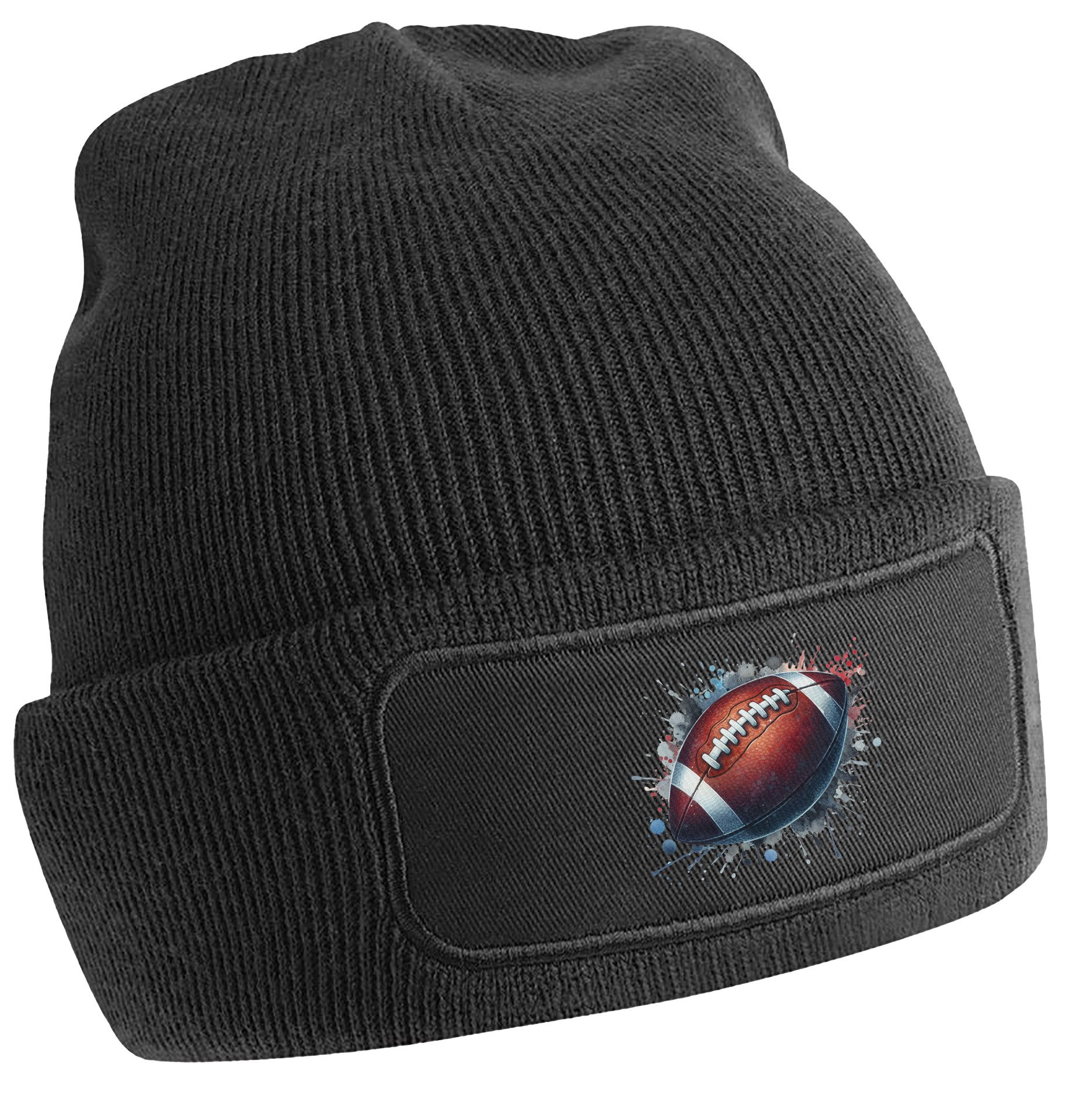 MyDesign24 Strickmütze für kalte Tage - Beanie mit American Football Print Coole Football Mütze Wintermütze i501