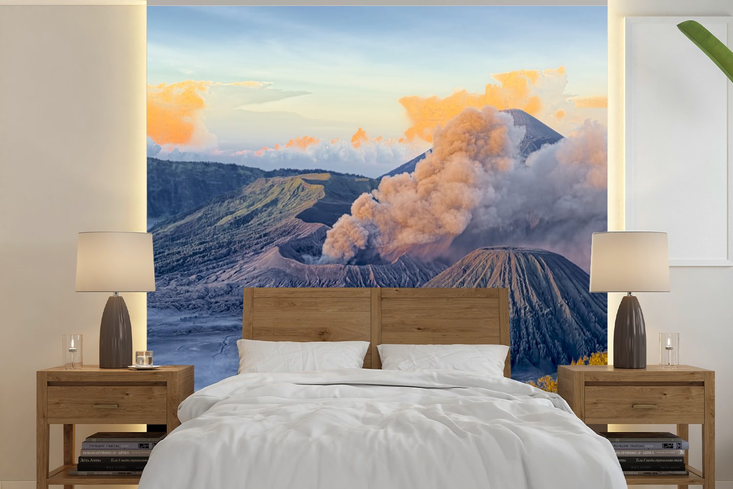 MuchoWow Fototapete Nebel in Indonesien, Matt, bedruckt, (5 St), Vinyl Tapete für Wohnzimmer oder Schlafzimmer, Wandtapete