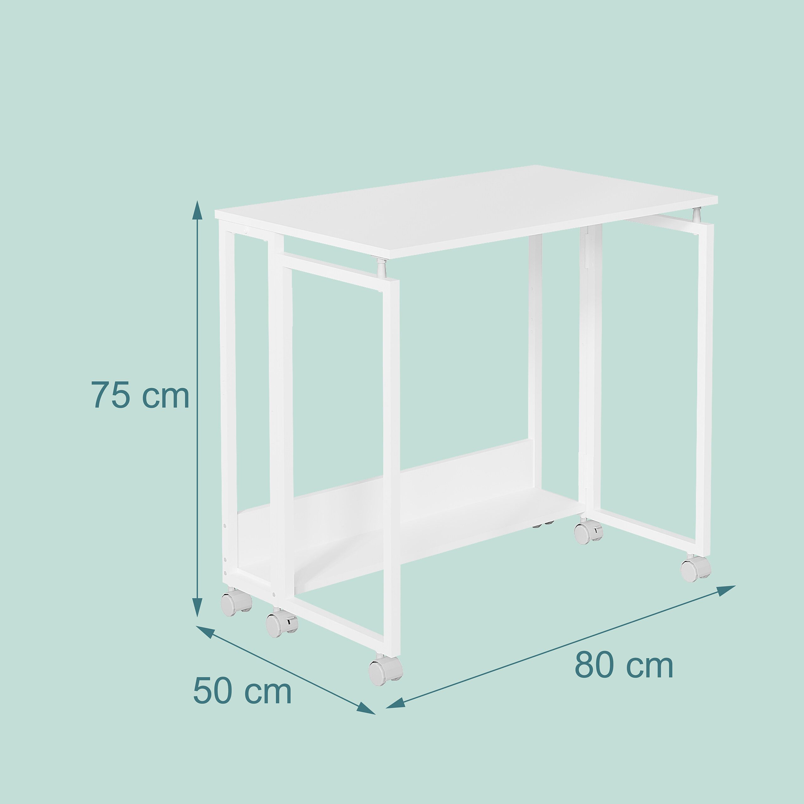 relaxdays Klapptisch Schreibtisch klappbar mit Rollen (1-St), weiß, 80 x 50 cm – Bild 4 von 5