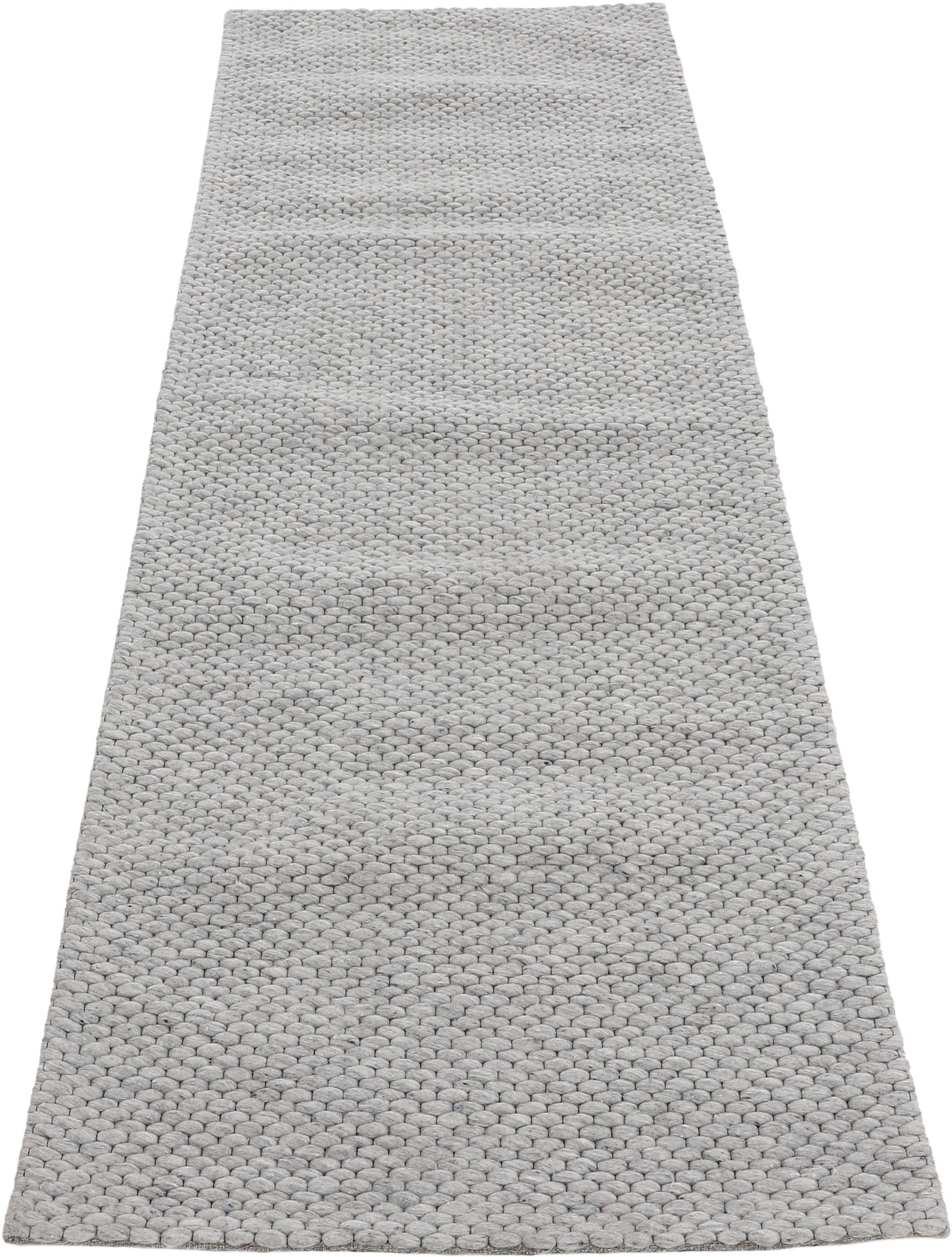 Läufer Sina, carpetfine, rechteckig, Höhe: 14 mm, Handweb Teppich, reine Wolle, meliert, handgewebt, weich & kuschelig grau | Kurzflor-Läufer