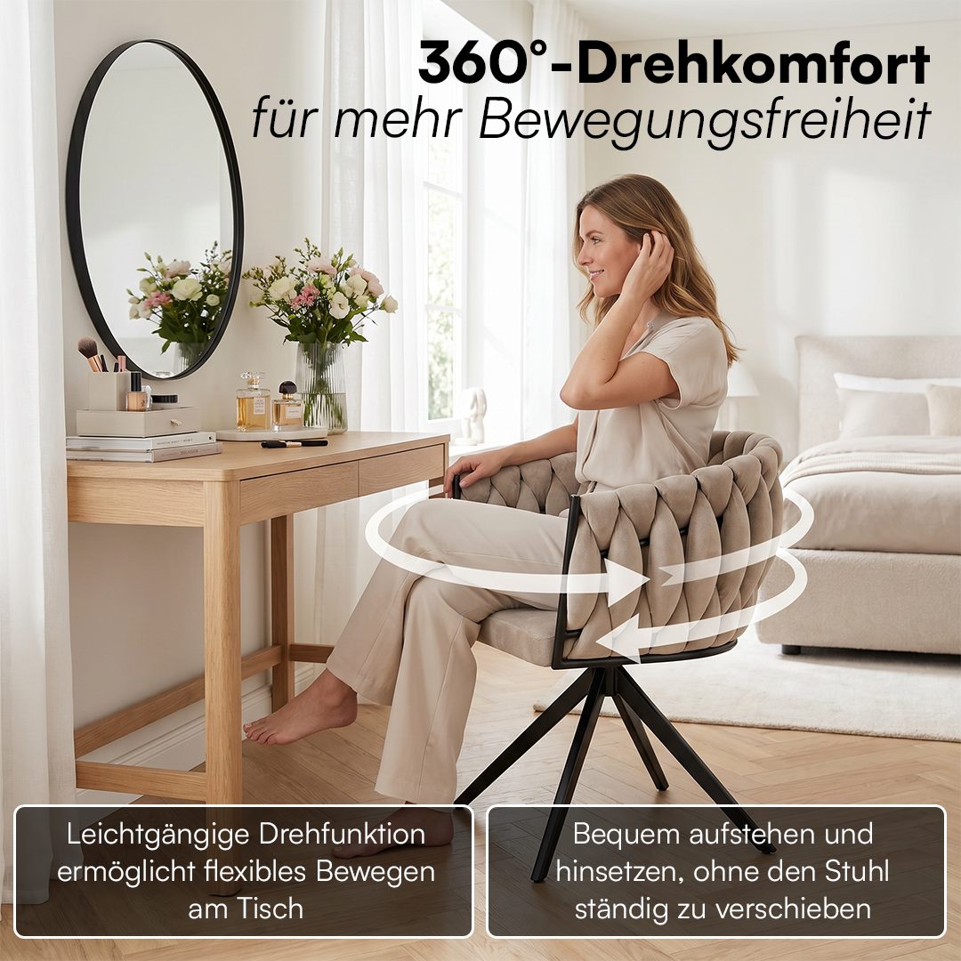 skølm Esszimmerstuhl & Drehstuhl Sudri mit Samtbezug gepolstert (2er Set, macchiato, Metallgestell, 2 St), Armlehnenstühle in Flecht-Look, verfügbar als 4er/6er – Bild 3 von 5