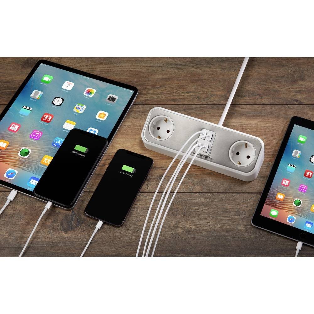 USB-C Steckdosenleiste, mit 1x USB-A 2-fach Ladeanschlüssen mit & 3x Sygonix USB