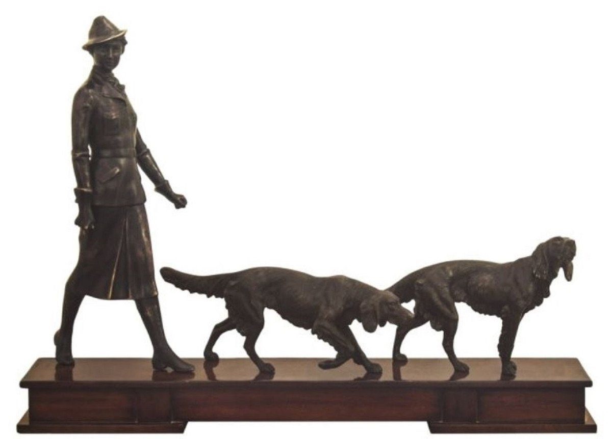 Casa 11 Bronze Luxus und Dekofigur - mit 61 x Dekofiguren Dunkelbraun H. Padrino Hunde / Jägerin Bronzefiguren Luxus x 45 Holzsockel cm