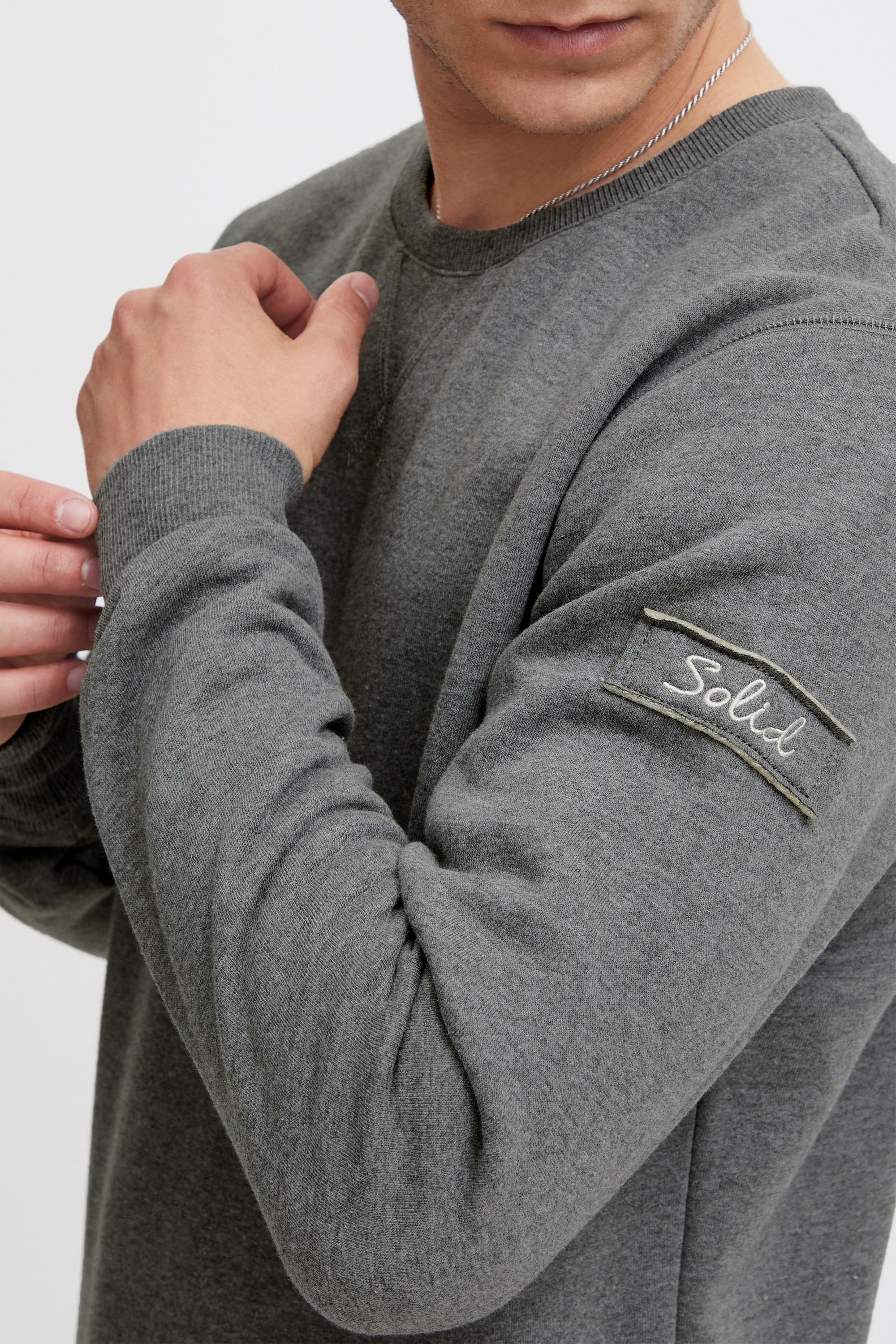 Solid Sweatshirt SDTrip Grey Sweatpullover Melange mit Fleece-Innenseite (8236) O-Neck