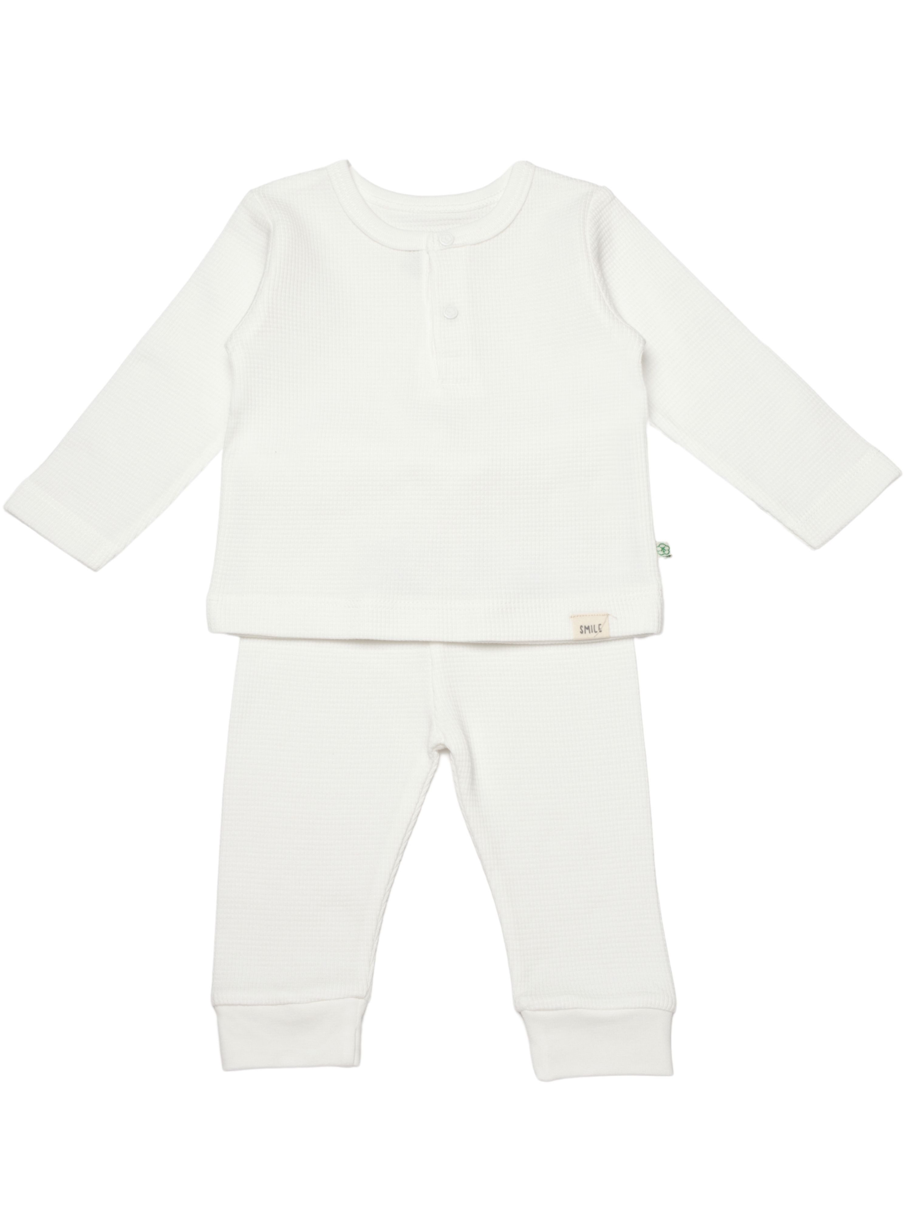 biorganic Langarmshirt & Hose Baby Waffle Smile für Jungen und Mädchen Unisex Langarm (2-tlg., Shirt & Hose) Waffelmuster, Bio-Baumwolle Größe 68-86