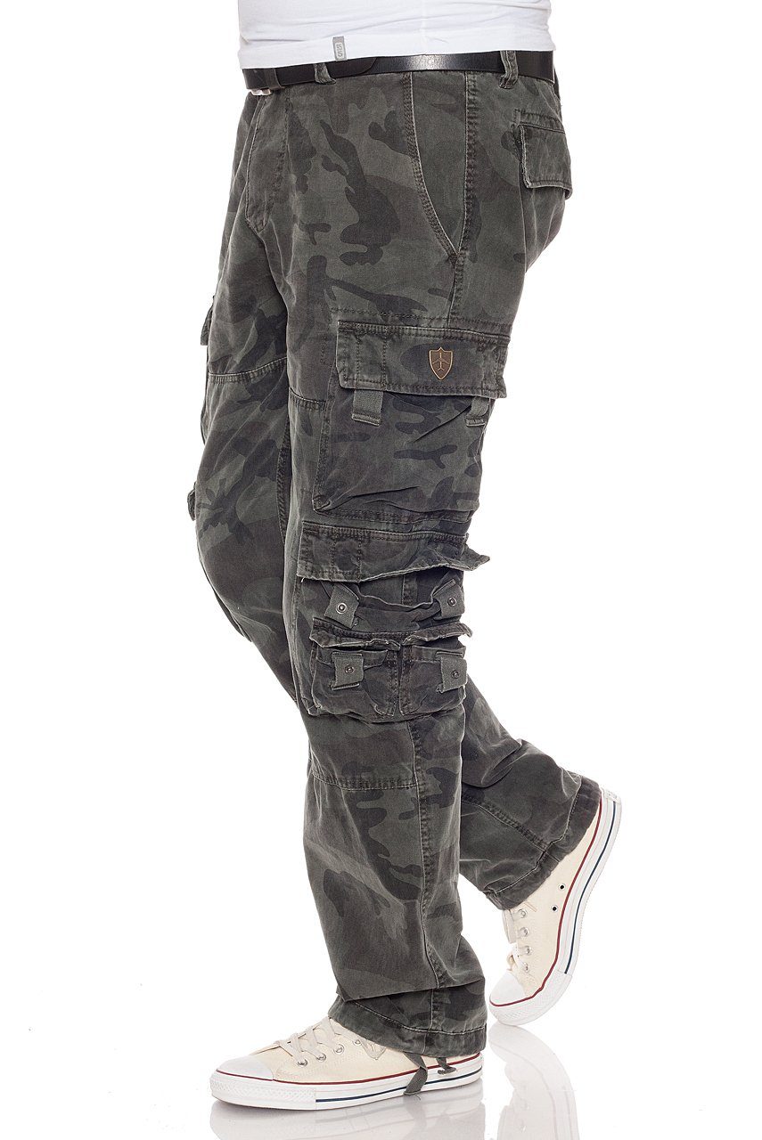 Jet Straight Lag Bikerhose mit Cargohose Fit Green Taschen Camo vielen