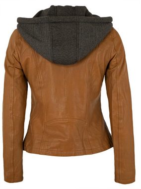 PUNCHBALL Lederjacke Lady-107 Echtleder Damen Lederjacke Lammnappa Kapuze cognac