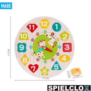 MAVURA Lernspielzeug SPIELCLOX Lernuhr Kinder Spieluhr Holz Analog, Uhrzeit lernen Kinderuhr Puzzleuhr bunt ab 3 Jahren