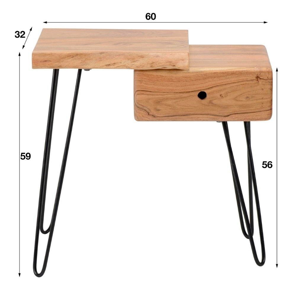 Nachttisch Möbel und Natur-dunkel in mit Schublade Aluna Beistelltisch Schwarz-, Massivholz RINGO-Living