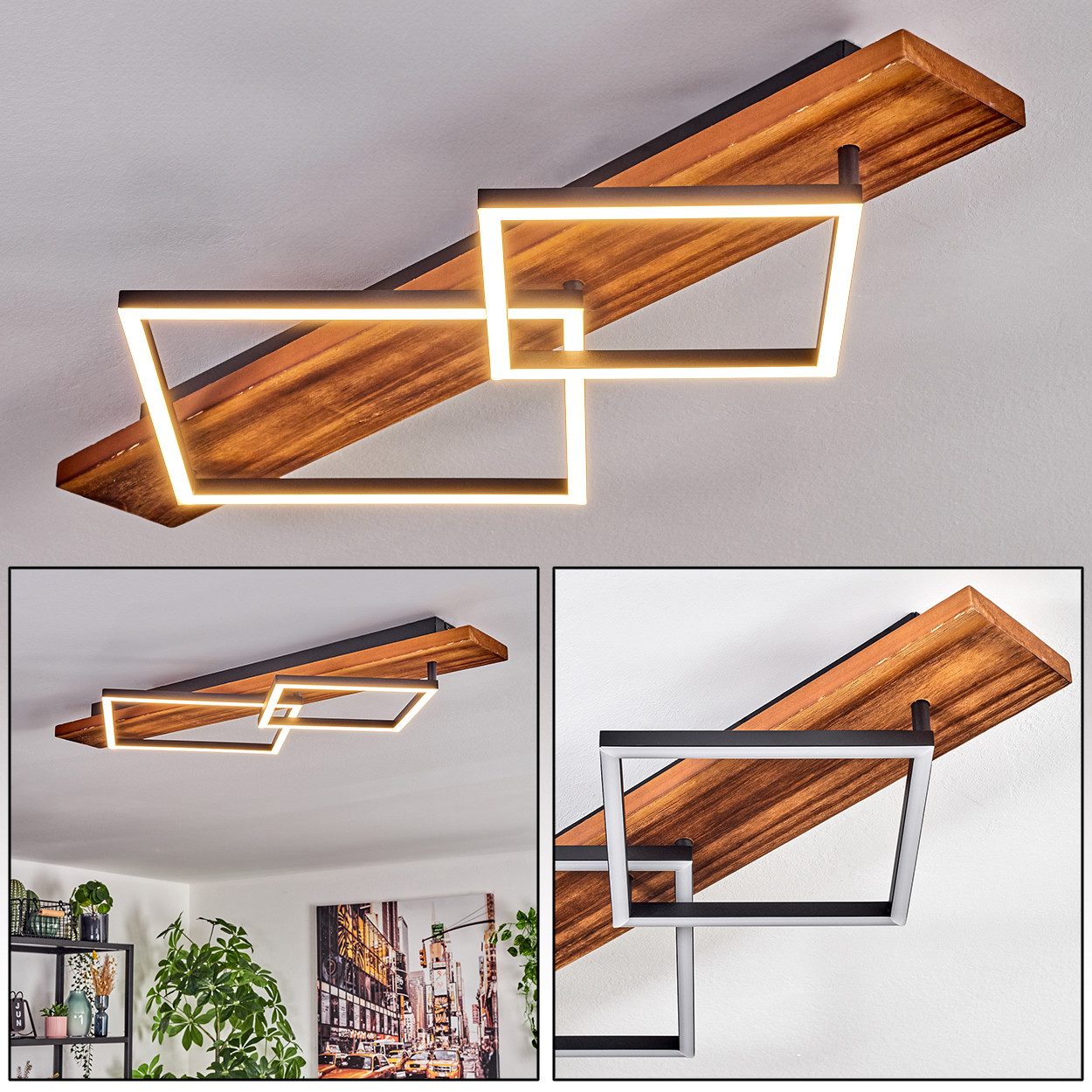 hofstein Deckenleuchte Deckenlampe aus Metall/Holz/Kunststoff in günstig online kaufen