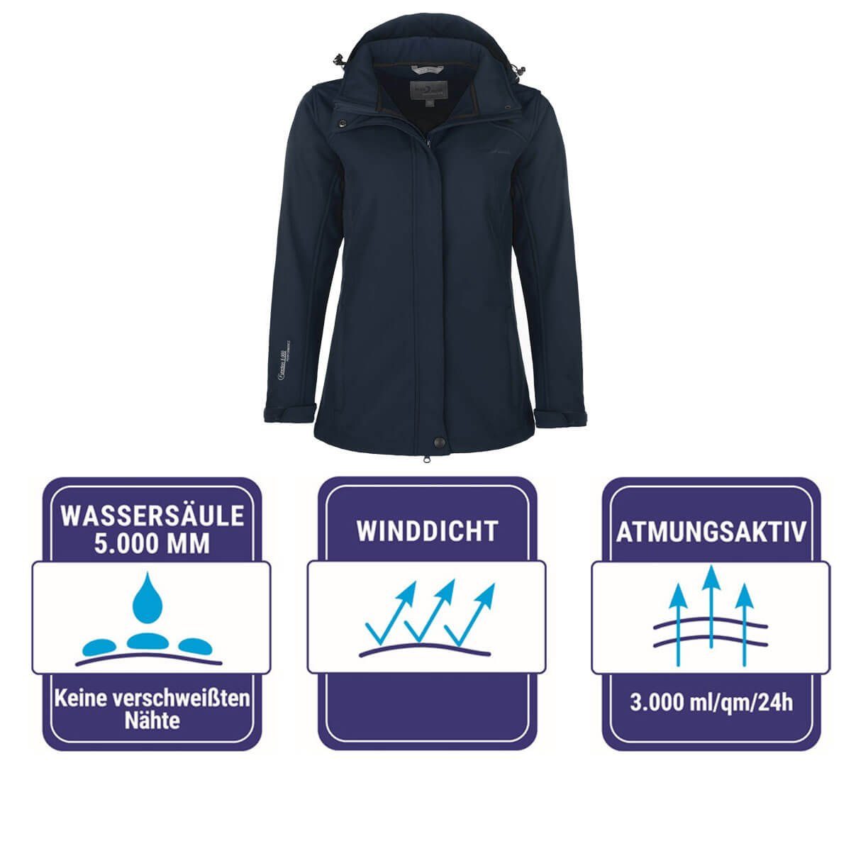 Blue Wave Softshelljacke Bente Damen Jacke Bente mit Fleece-Innenfutter und abnehmbarer Kapuze