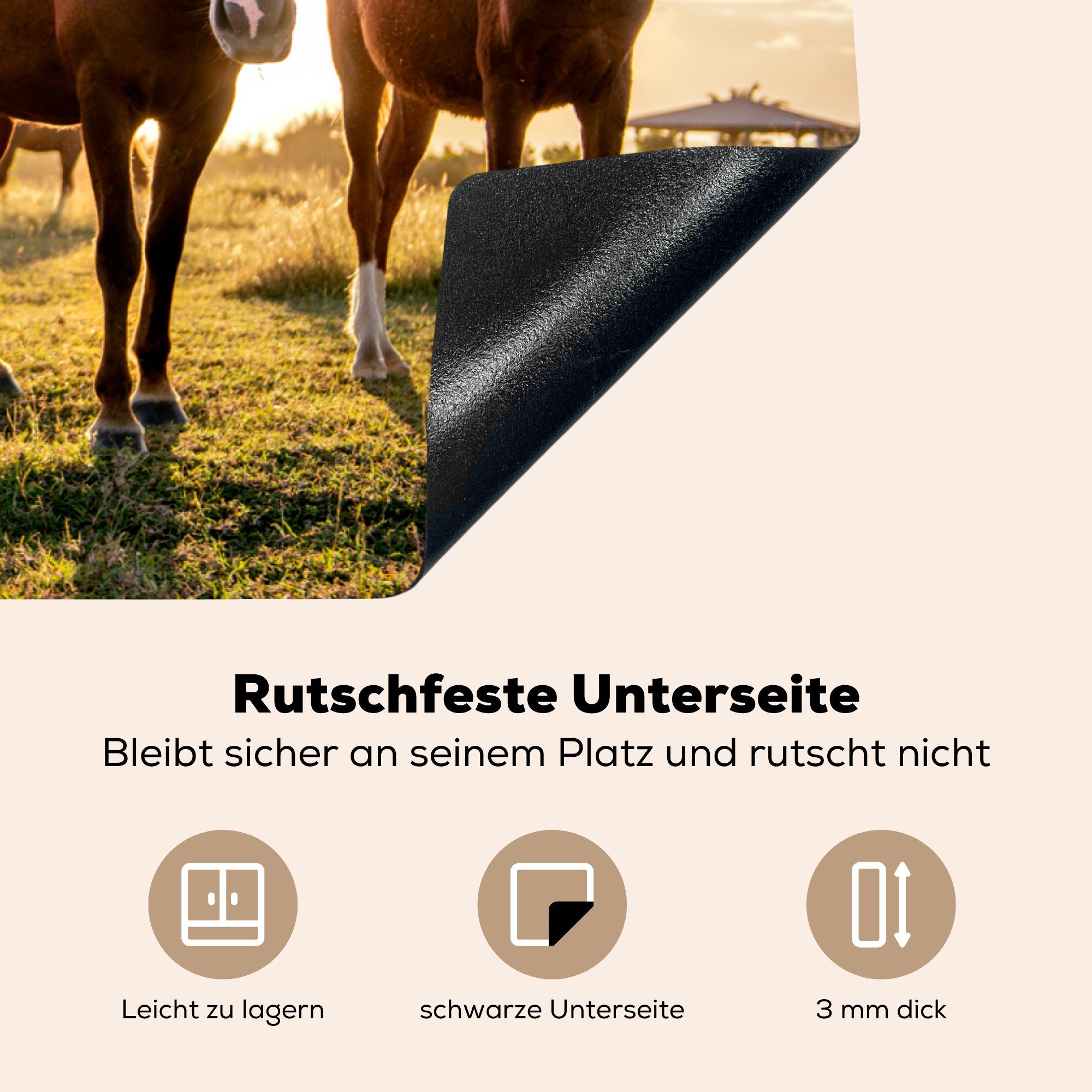 - tlg), die MuchoWow Sonne Induktionskochfeld - Herdblende-/Abdeckplatte (1 Ceranfeldabdeckung Schutz für Pferde Vinyl, 81x52 cm, Gras, küche,