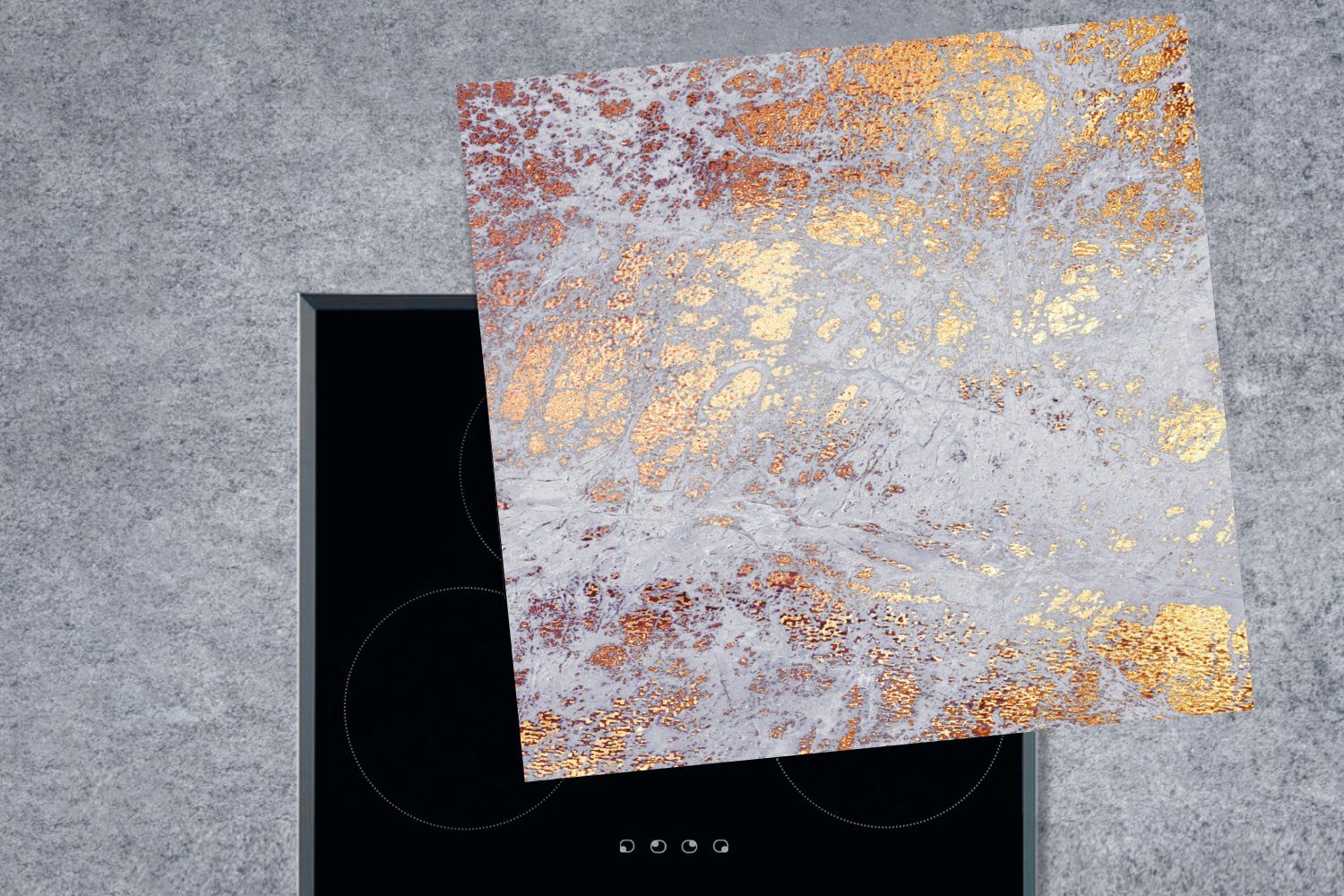 Marmor küche 78x78 - Gold Chic, Ceranfeldabdeckung, tlg), cm, für Arbeitsplatte - Vinyl, - Blau MuchoWow Herdblende-/Abdeckplatte (1