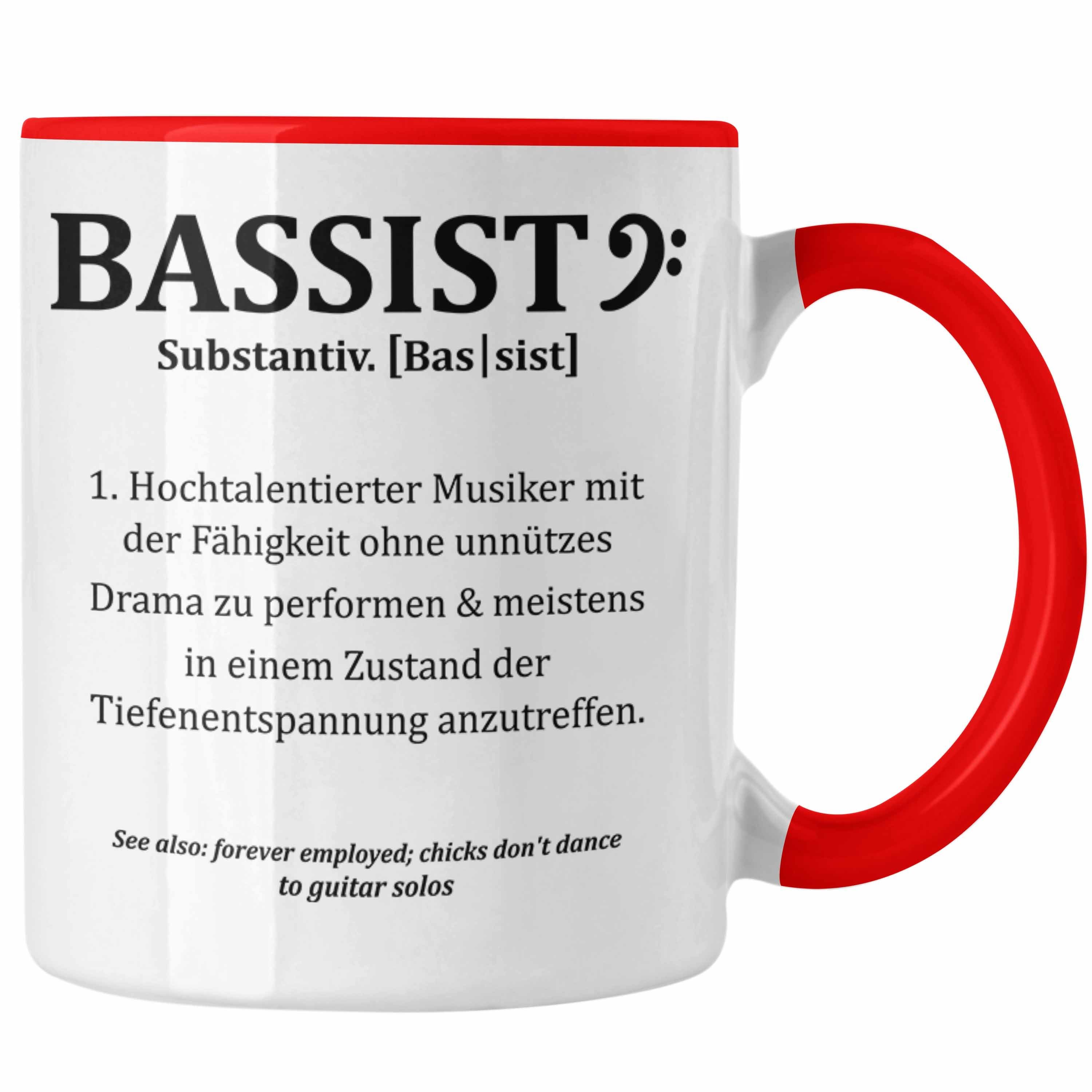 Trendation Tasse Bassist Tasse Geschenk Bass-Spieler Geschenkidee Kaffee-Becher Bassist Rot