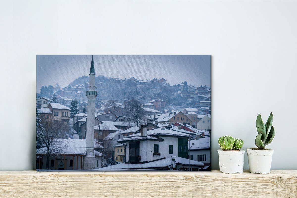 und Sarajevo in Herzegowina, 30x20 Leinwandbilder, OneMillionCanvasses® Winterliche (1 cm Leinwandbild Bosnien Aufhängefertig, von Skyline St), Wanddeko, Wandbild
