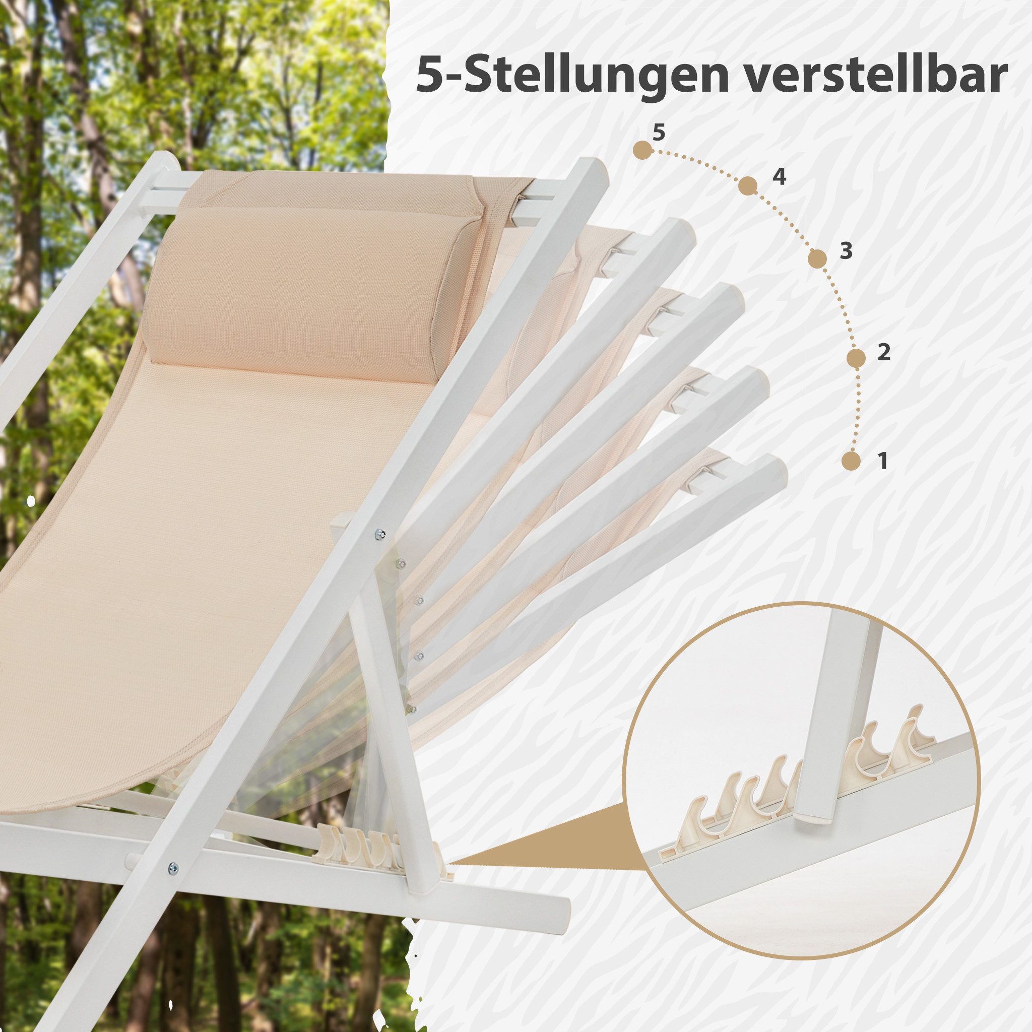 Mondeer Gartenliege Liegestuhl klappbar, 2 St., atmungsaktivem Netz und Aluminiumrahmen, mit verstellbarer Kopfstütze