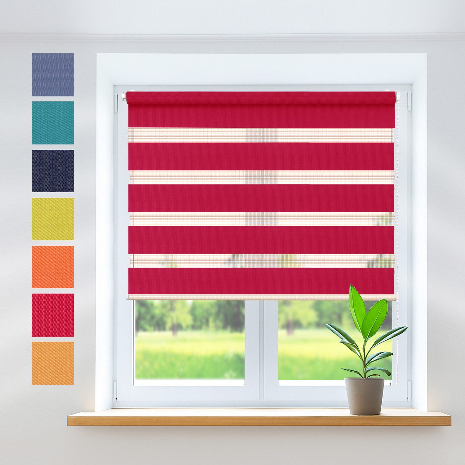 Doppelrollo COR Rollo ohne Bohren 50x150 cm, rot, Rikmani, Klemm- oder Schraubmontage, Moderne Optik, Klemm- oder Schraubmontage, Sicht- und Sonnenschutz