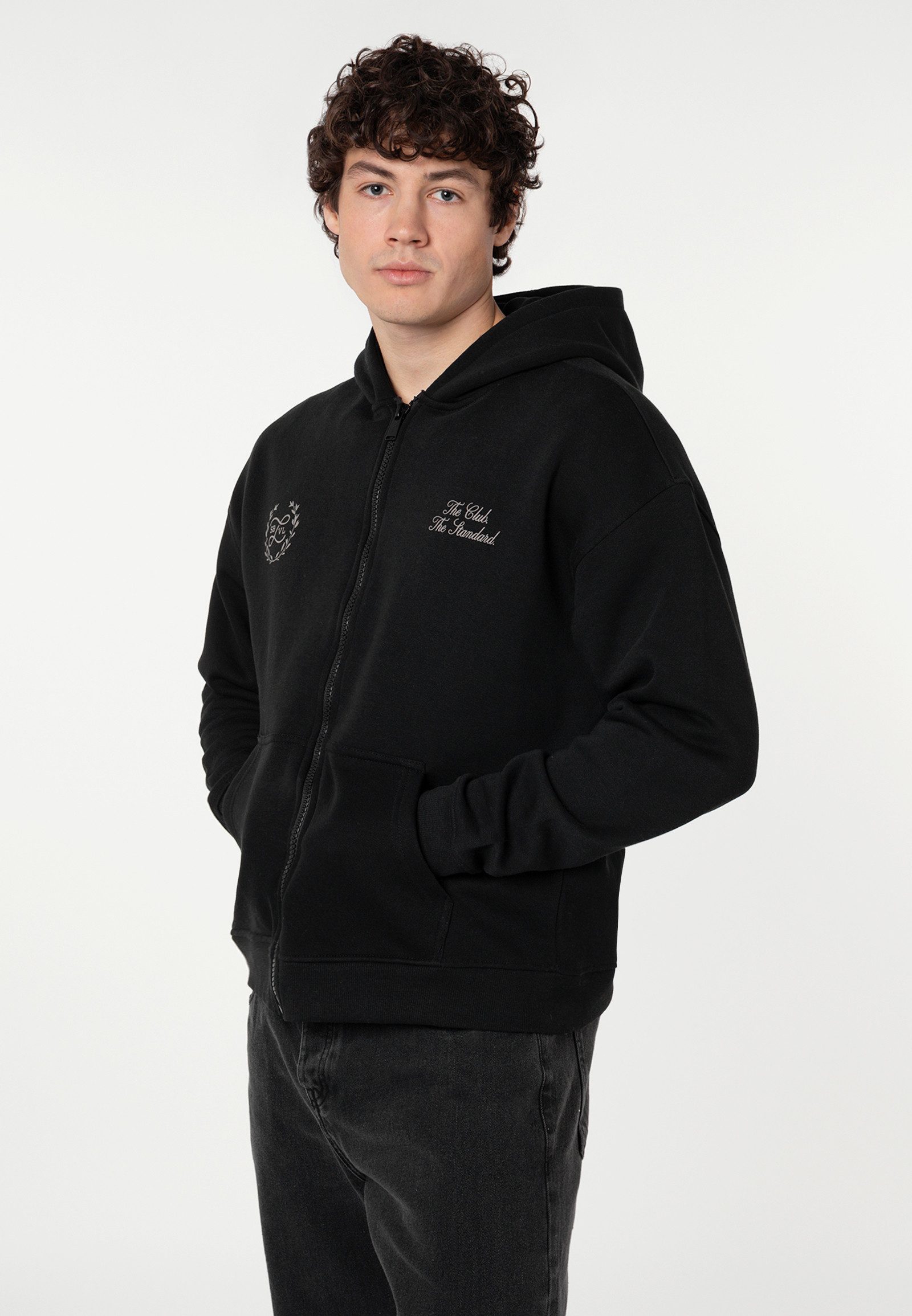 Kapuzensweatjacke Herren Oversize Sweatjacke mit Backprint
