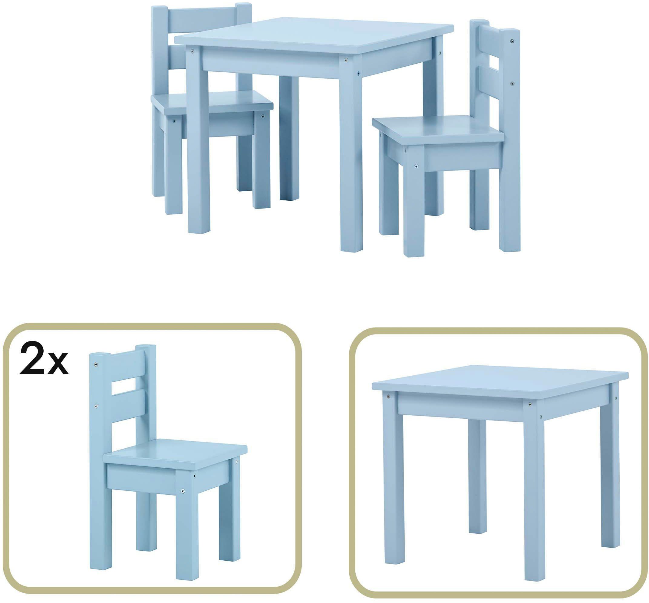 Hoppekids Kindersitzgruppe MADS Stühle), Tisch, zwei Kindersitzgruppe, mit (Set, blau Farben, Stühlen in 1 vielen 3-tlg., 2