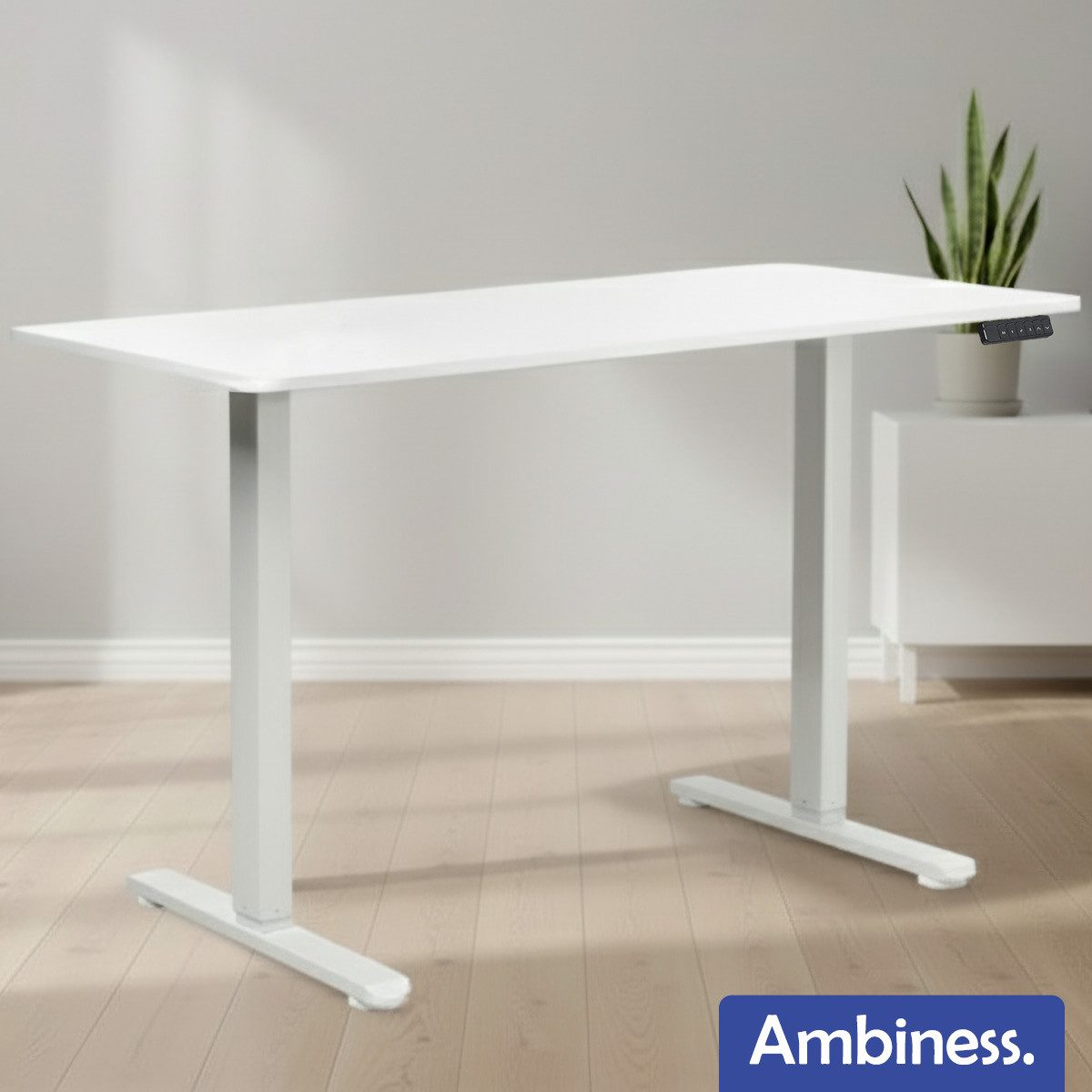 AMBINESS Schreibtisch Höhenverstellbar FlexxPro, 6 Varianten, Durchgehende Arbeitsplatte (Höhenverstellung von 72-119 cm, Inkl. LED-Bedienfeld & Kabeldurchführung), elektrisch stufenlos & ergonomisch