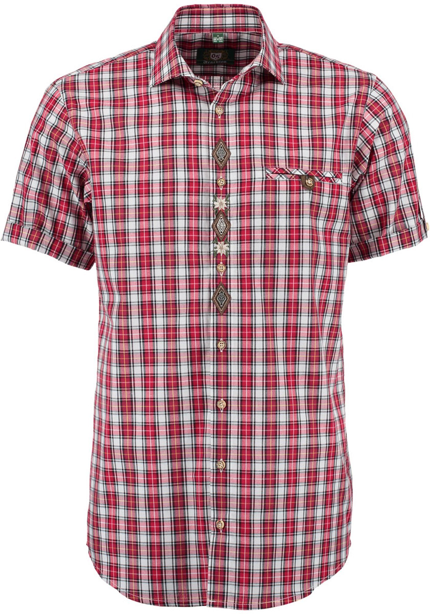 hochrot Herren Trachtenhemd Traioc mit Kurzarmhemd aufgesetzter OS-Trachten Brusttasche
