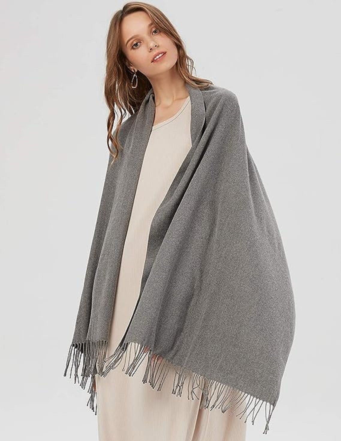 grau modischen Damen Warm mit unifarben Modeschal Schal fransen Herbst Baumwolle, autolock