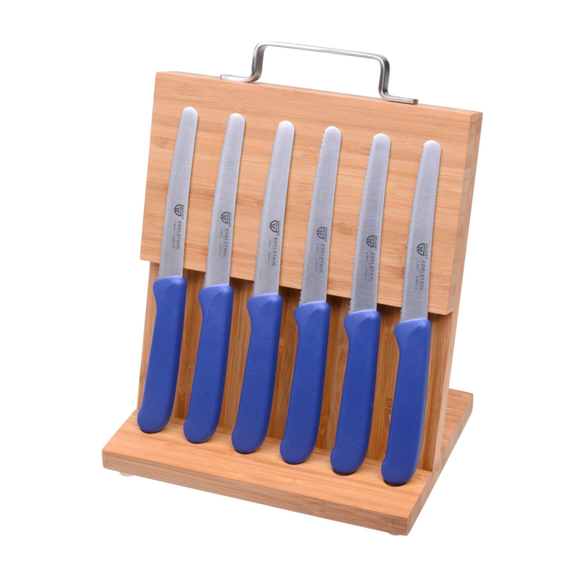 GRÄWE Messerblock Magnet-Messerhalter Bambus klein mit Brötchenmessern Blau, Natur